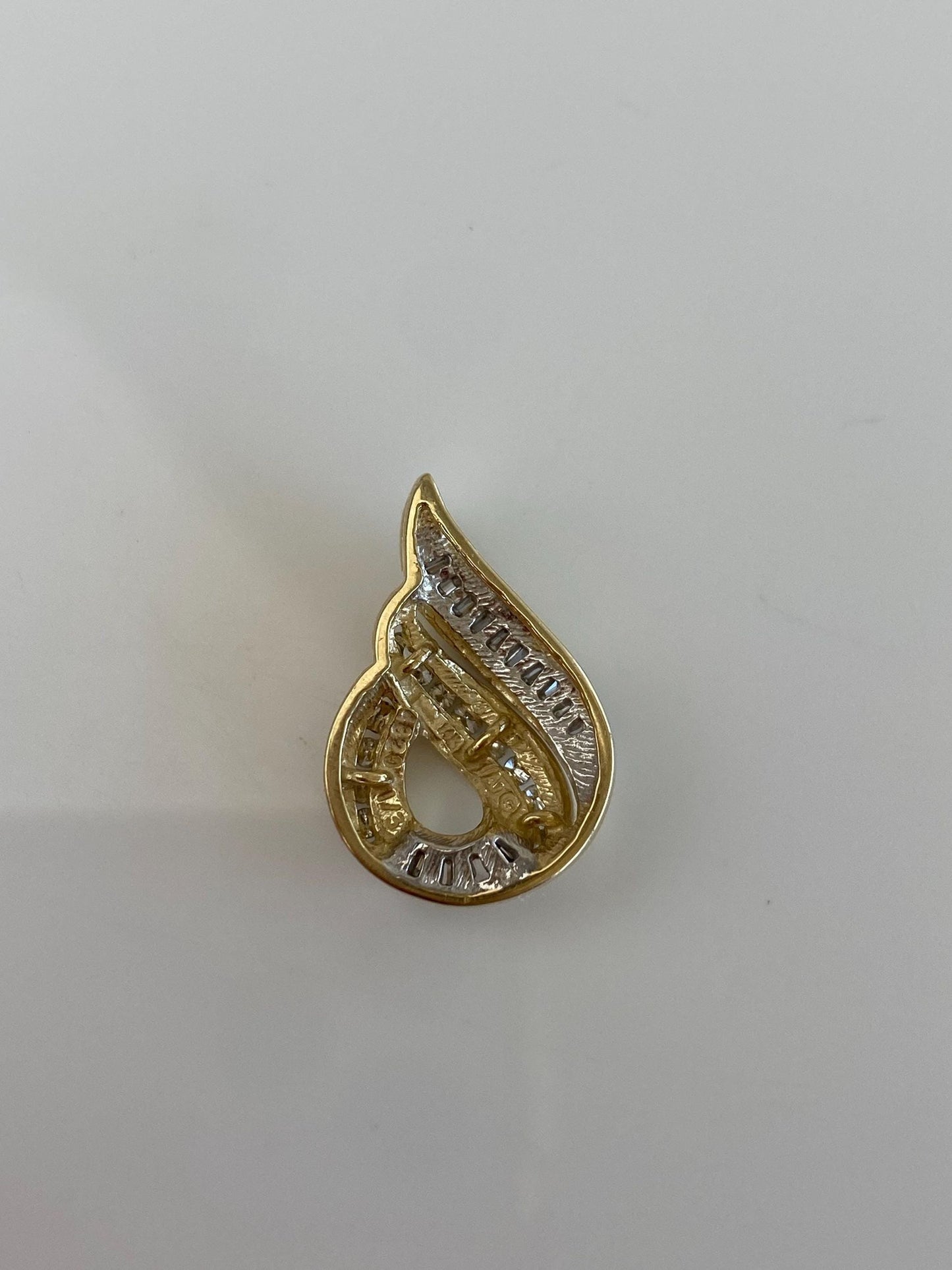 Solid 14k Yellow Gold Round & Baguette Diamond Charm
