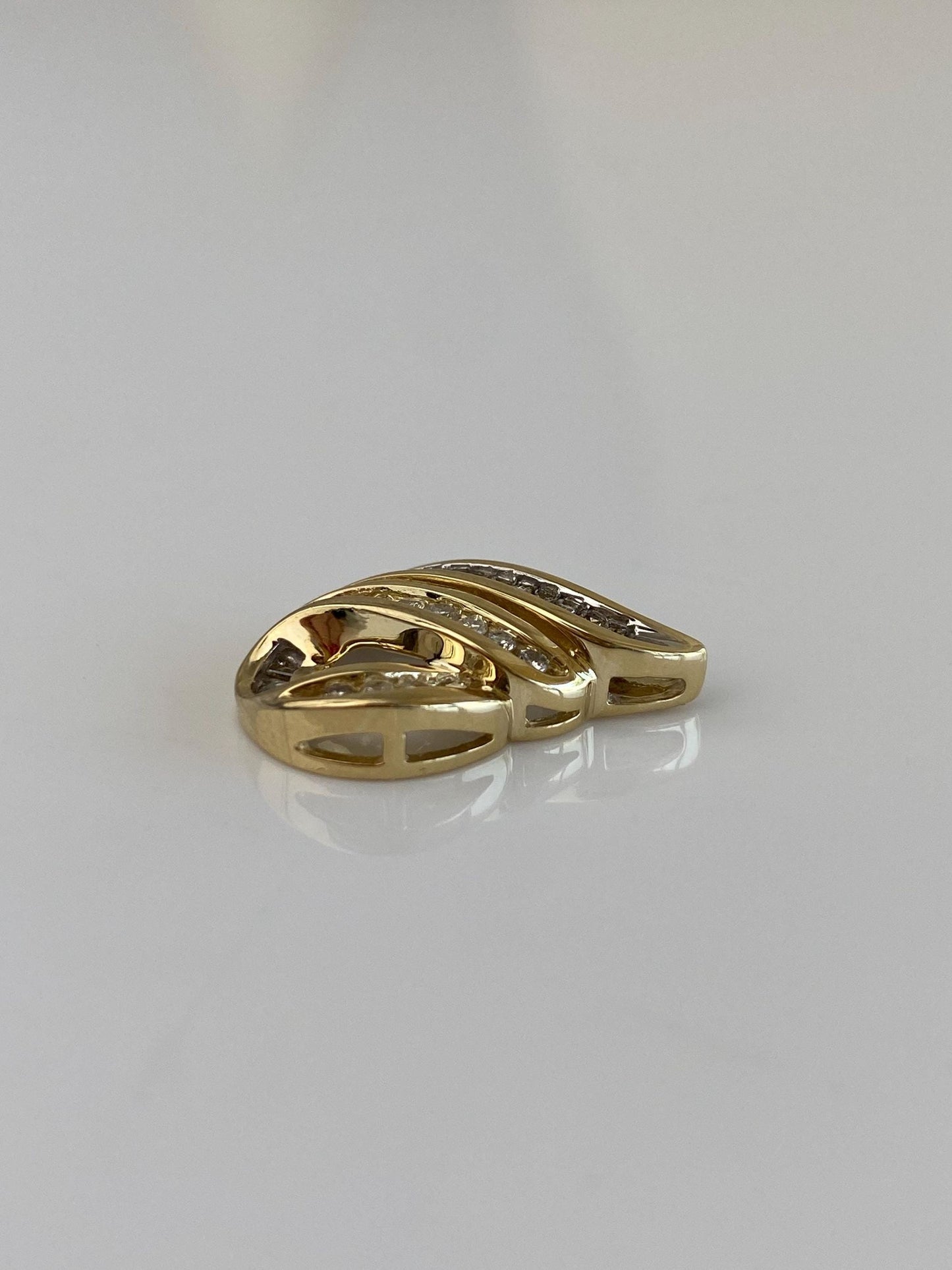 Solid 14k Yellow Gold Round & Baguette Diamond Charm