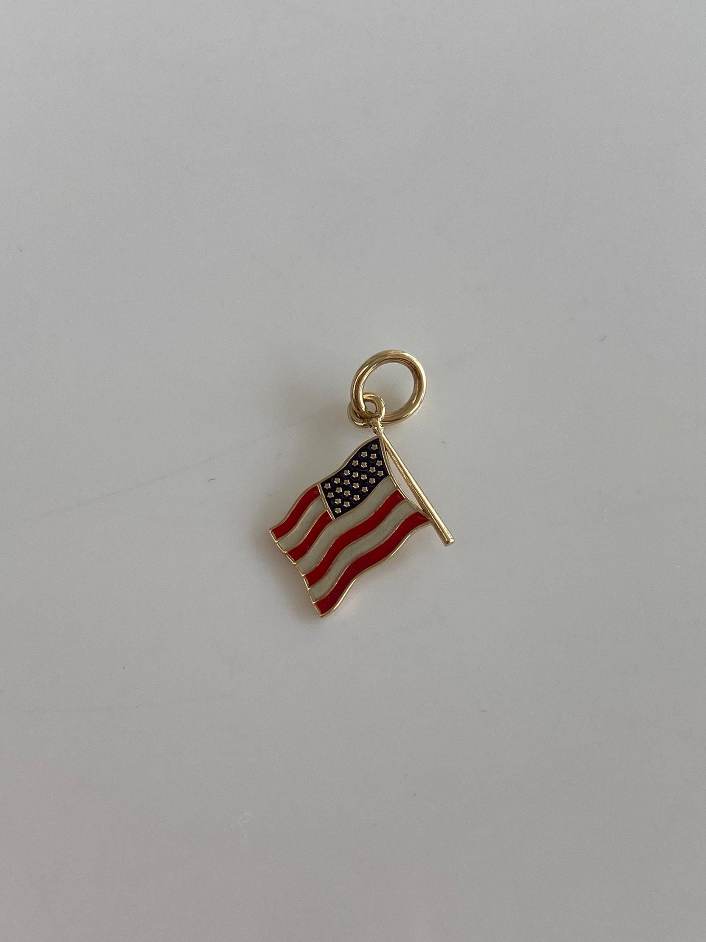 Vintage Solid 14k Yellow Gold Enamel American Flag Charm