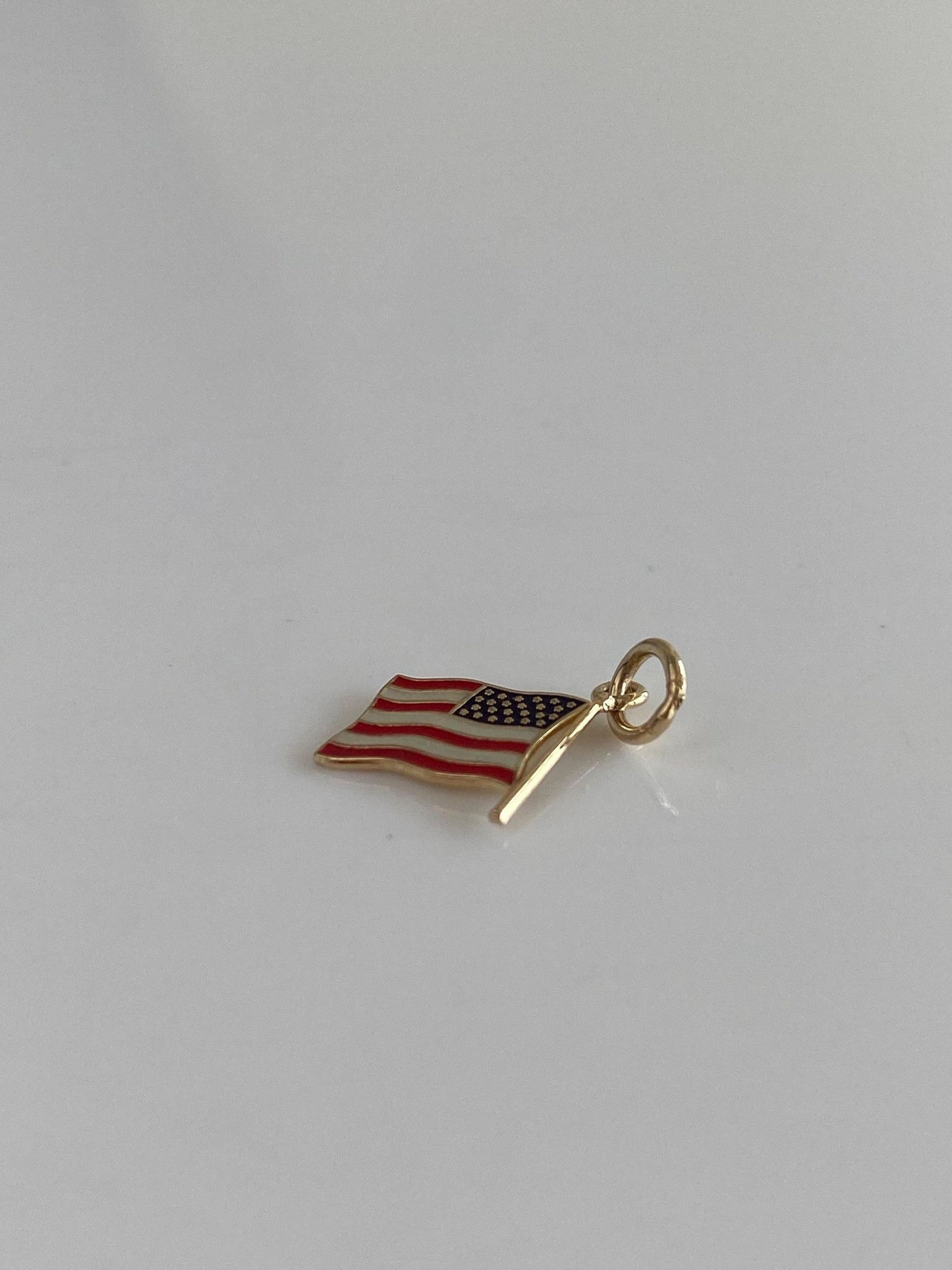 Vintage Solid 14k Yellow Gold Enamel American Flag Charm