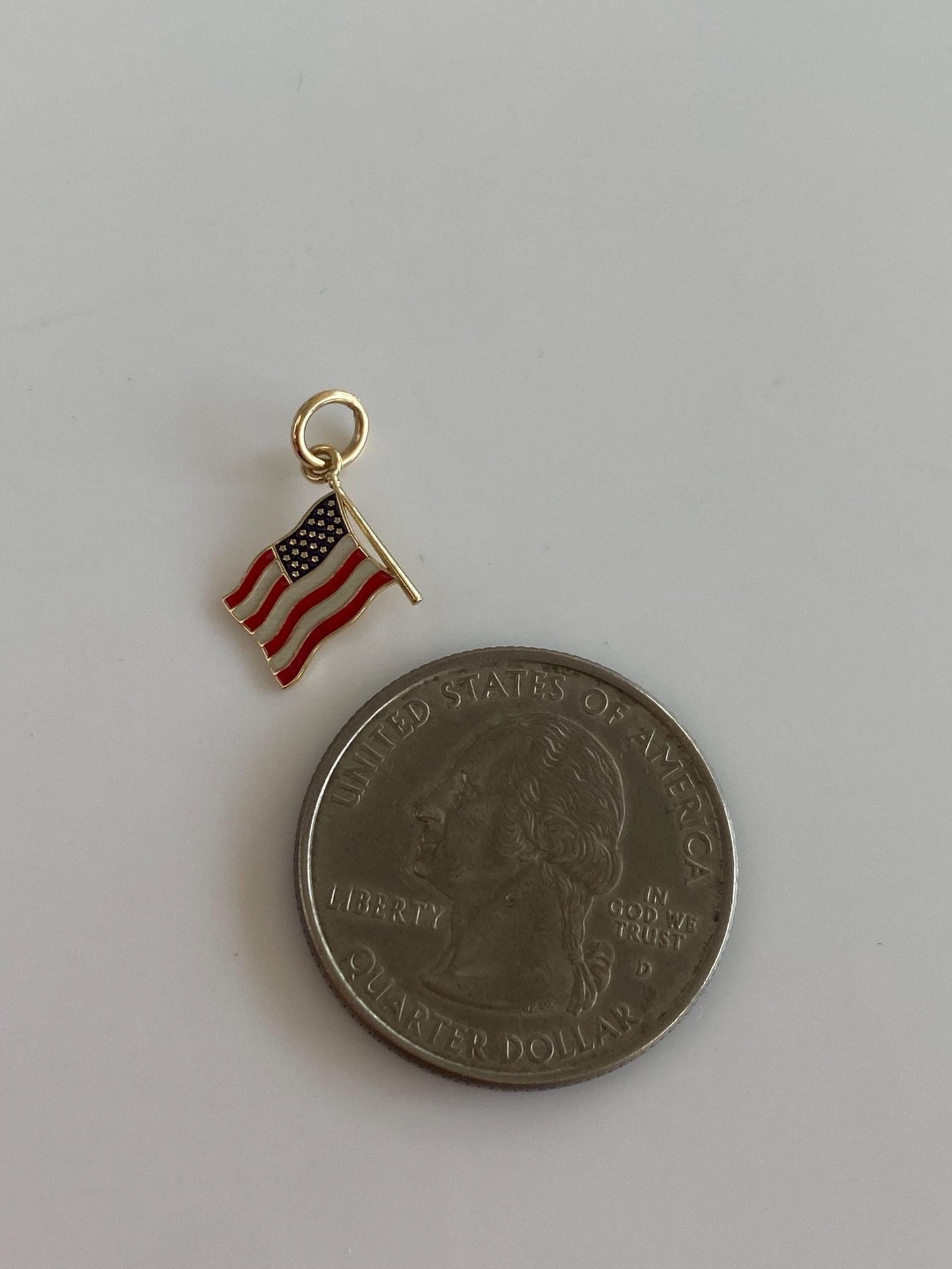 Vintage Solid 14k Yellow Gold Enamel American Flag Charm