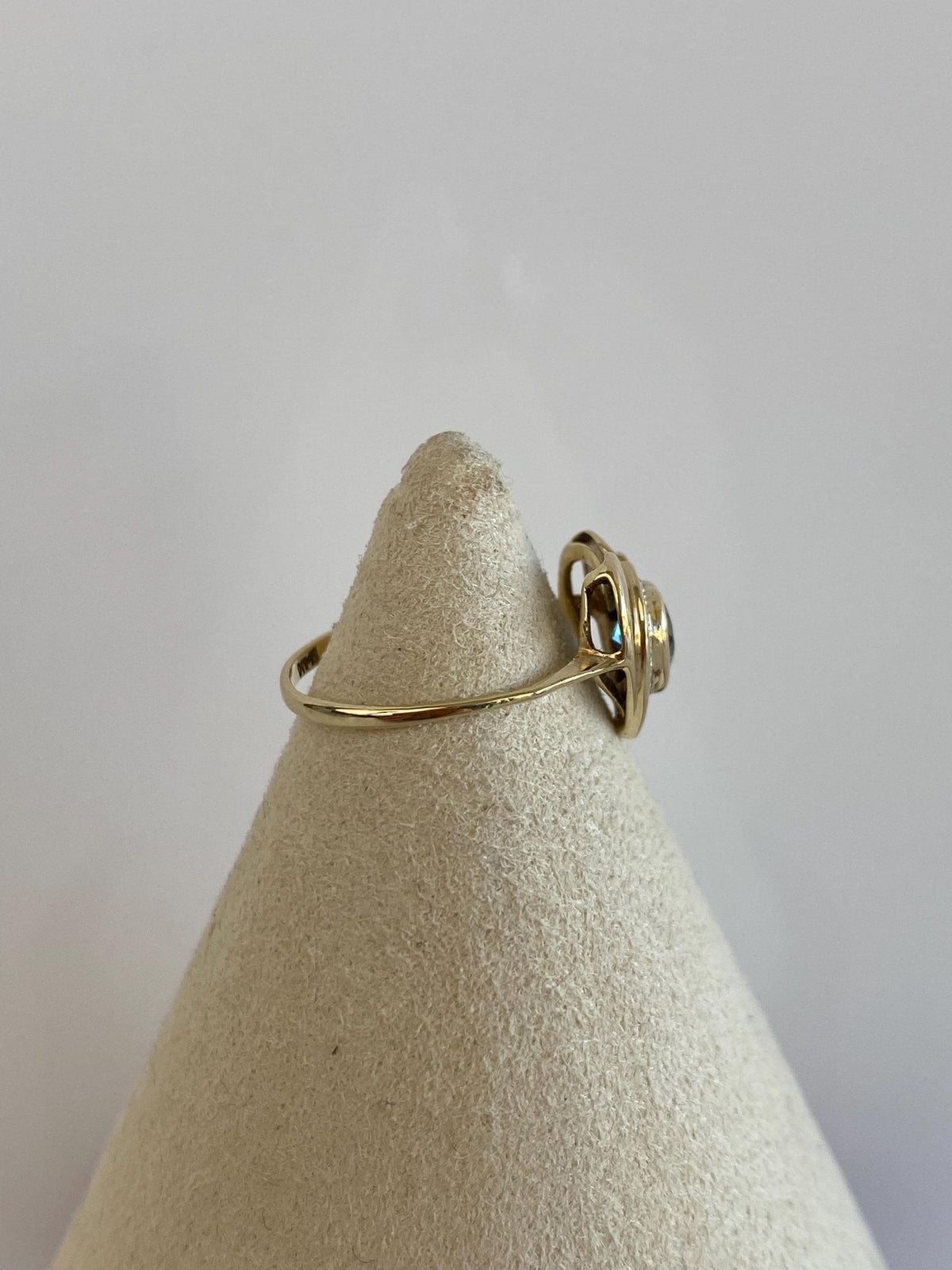 Vintage Solid 14k White & Yellow Gold Topaz Diamond Halo Heart Ring - Size 5