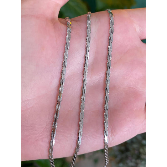 Vintage Solid 14k White Gold Flat Rope Chain Necklace - 20 inches