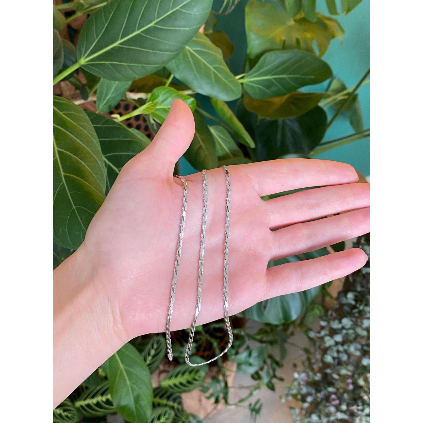 Vintage Solid 14k White Gold Flat Rope Chain Necklace - 20 inches