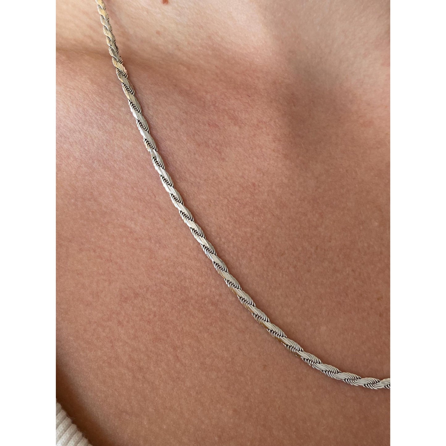 Vintage Solid 14k White Gold Flat Rope Chain Necklace - 20 inches