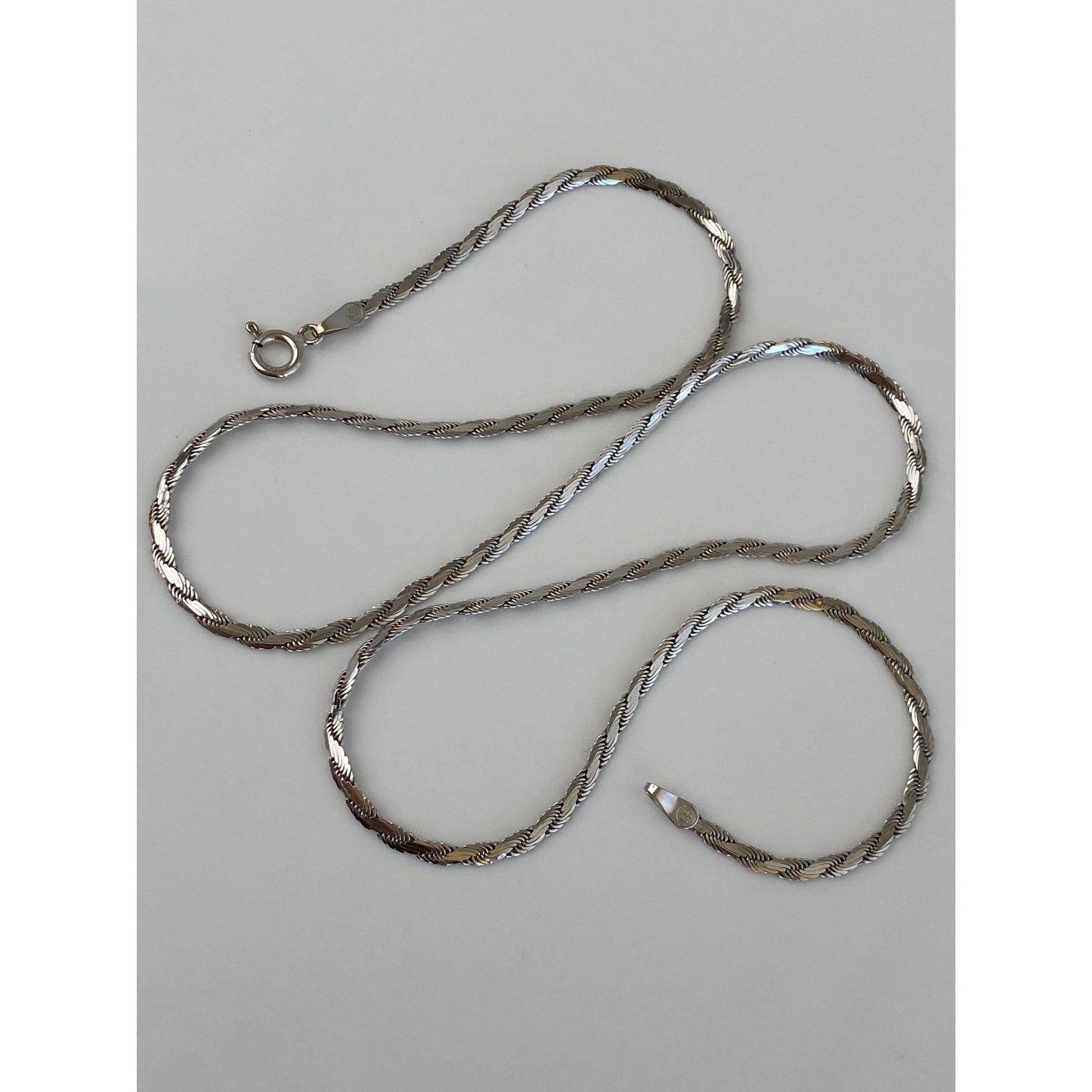 Vintage Solid 14k White Gold Flat Rope Chain Necklace - 20 inches