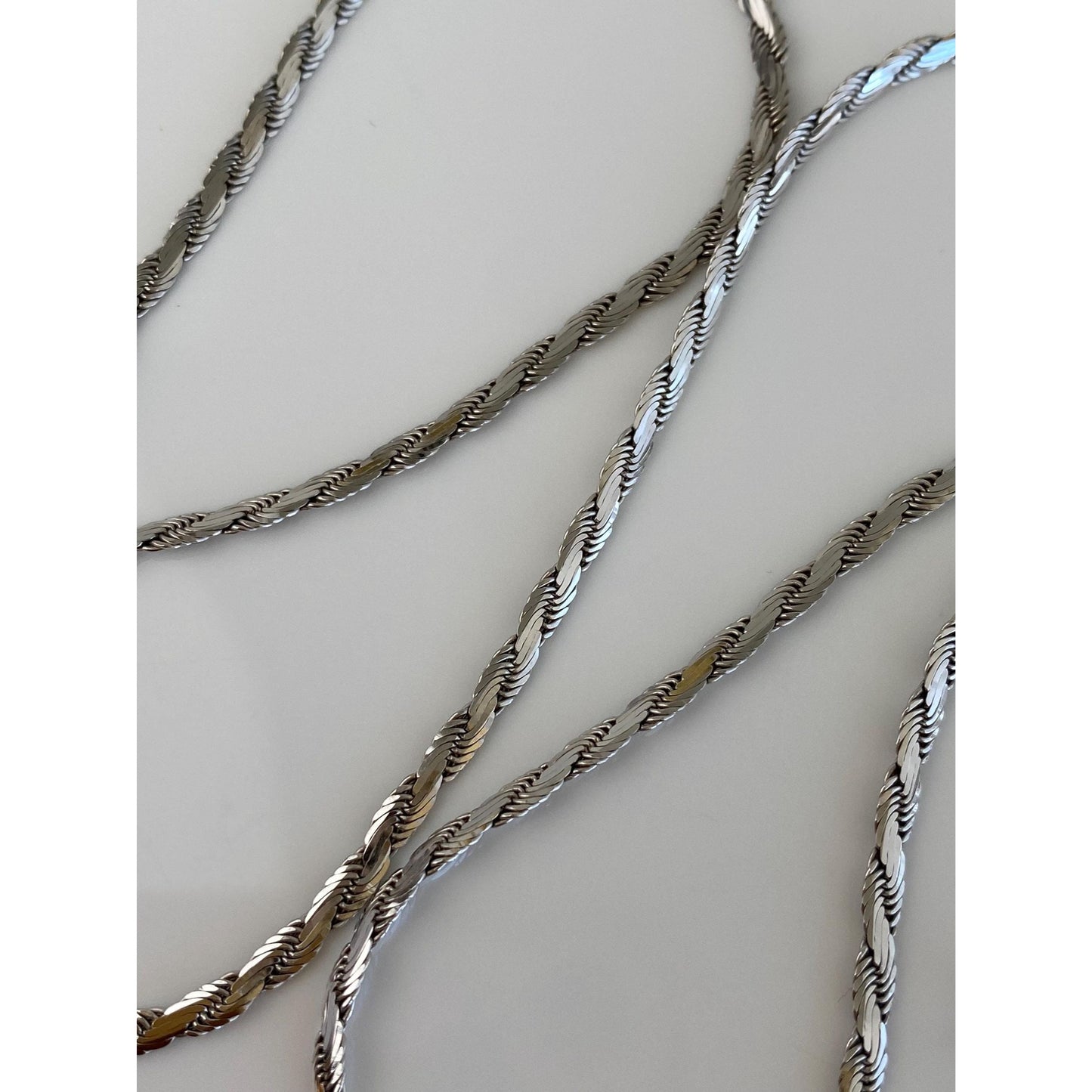 Vintage Solid 14k White Gold Flat Rope Chain Necklace - 20 inches