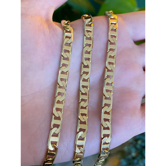 Vintage Solid 14k Yellow Gold Flat Mariner Chain Necklace - 20.75 inches