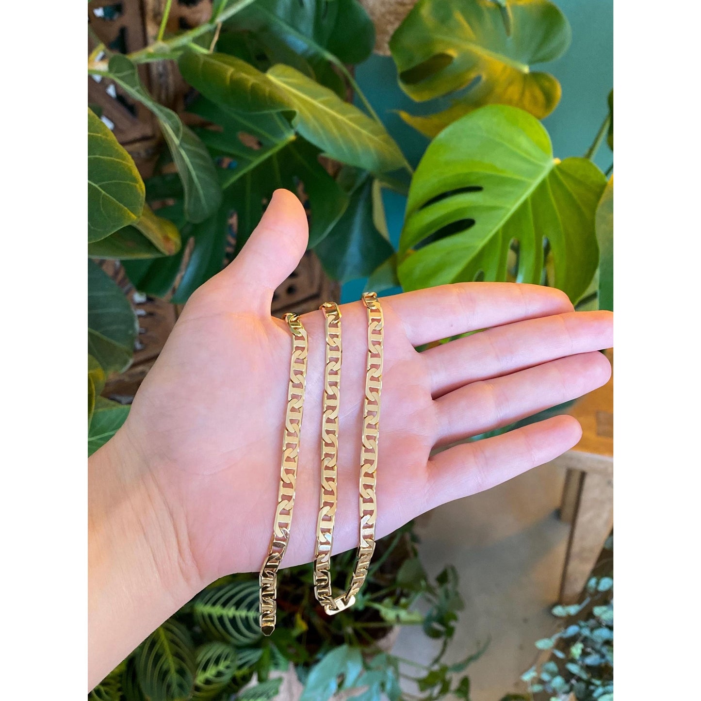 Vintage Solid 14k Yellow Gold Flat Mariner Chain Necklace - 20.75 inches