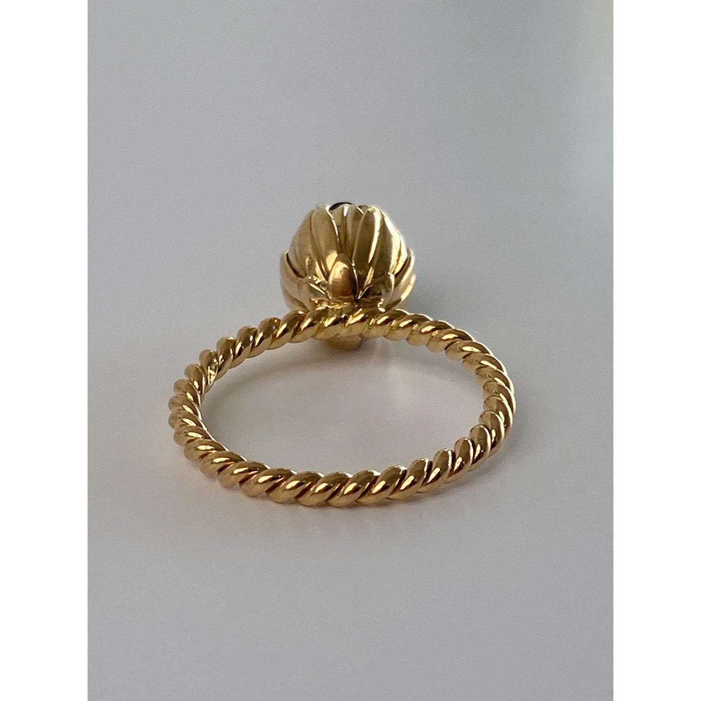 Solid 18k Yellow Gold Blue Spinel Halo Diamond Ring - Size 6.5