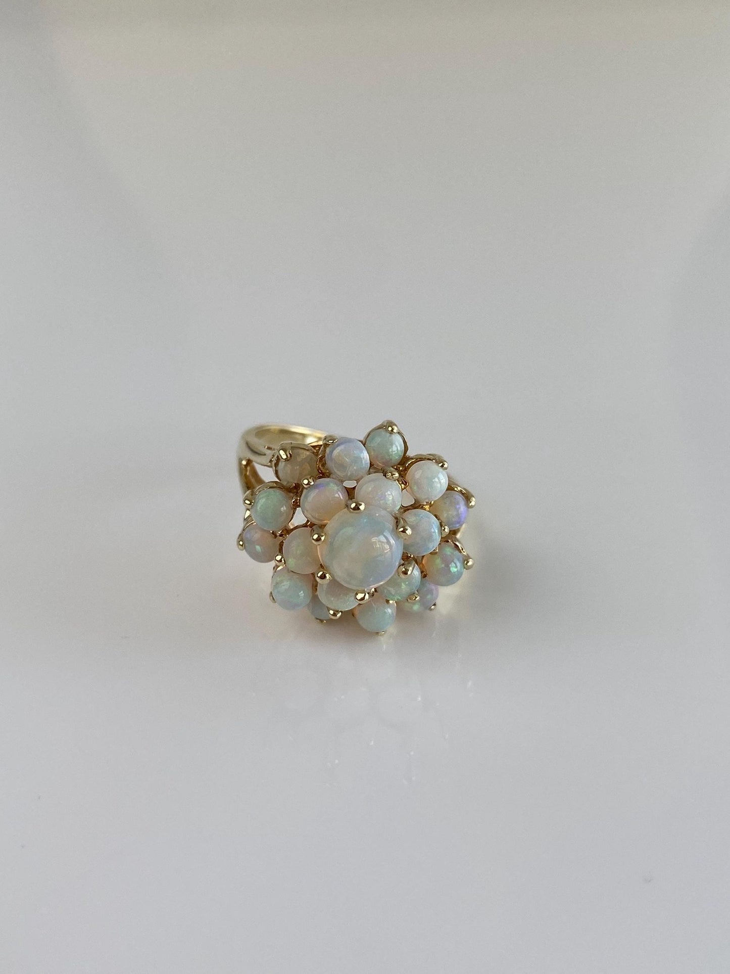 Vintage Solid 14k Yellow Gold Opal Cluster Ring - Size 6