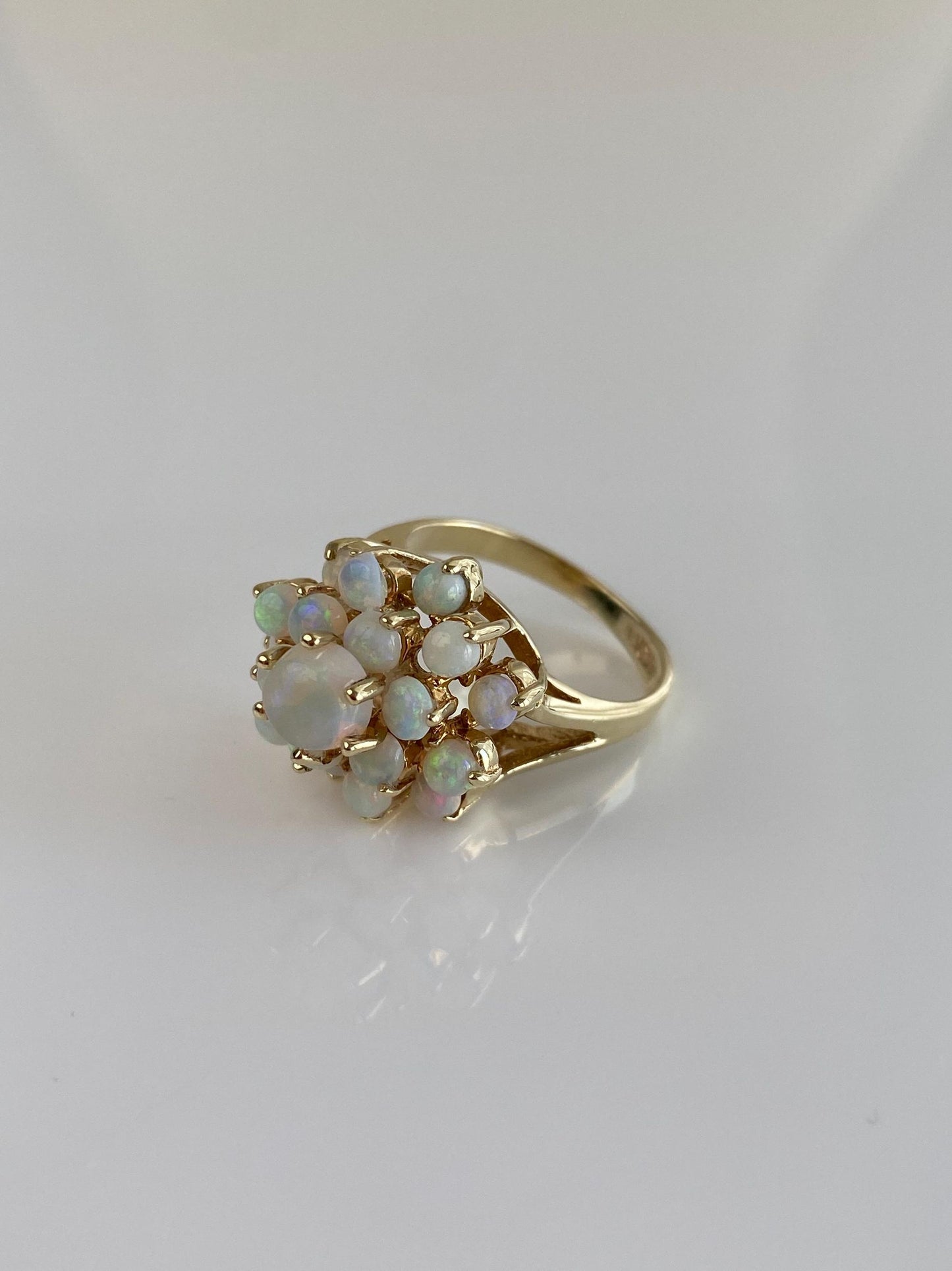 Vintage Solid 14k Yellow Gold Opal Cluster Ring - Size 6