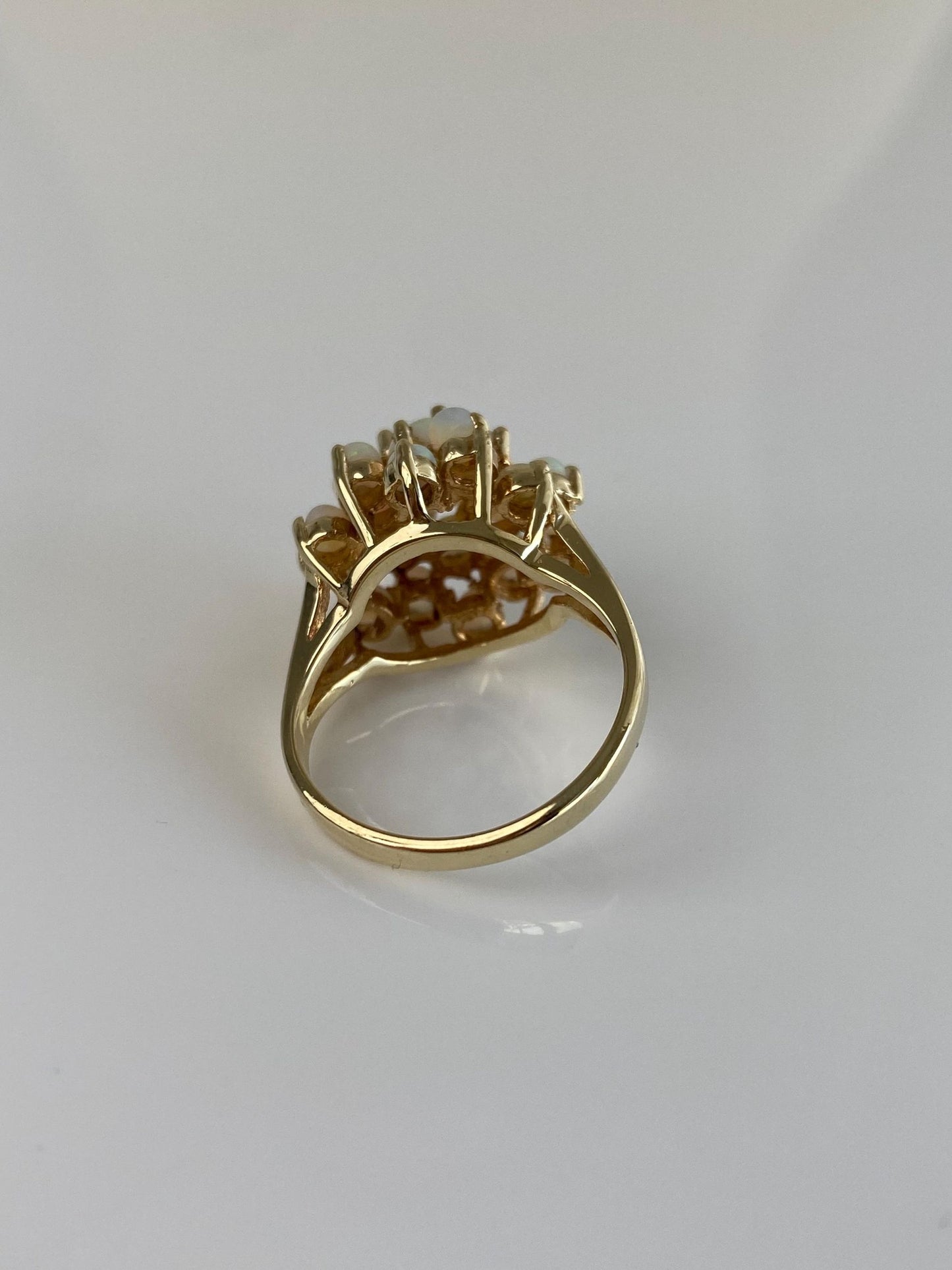 Vintage Solid 14k Yellow Gold Opal Cluster Ring - Size 6