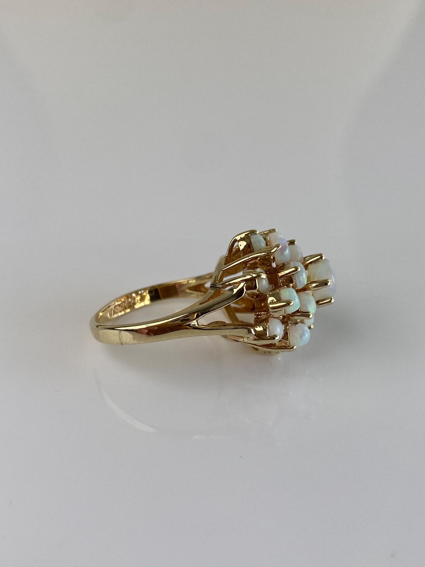 Vintage Solid 14k Yellow Gold Opal Cluster Ring - Size 6