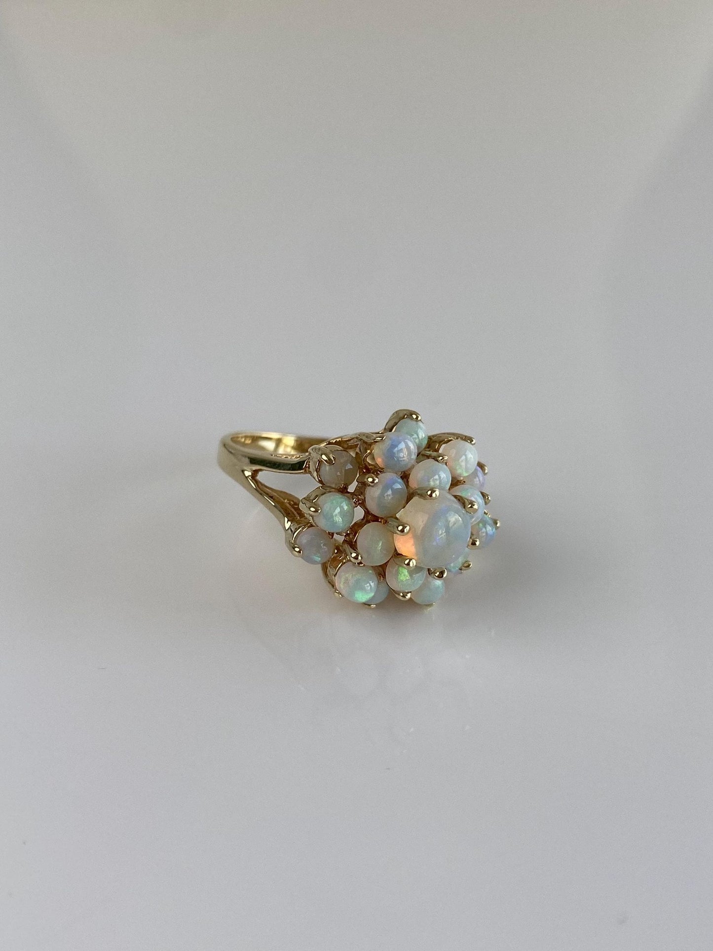 Vintage Solid 14k Yellow Gold Opal Cluster Ring - Size 6