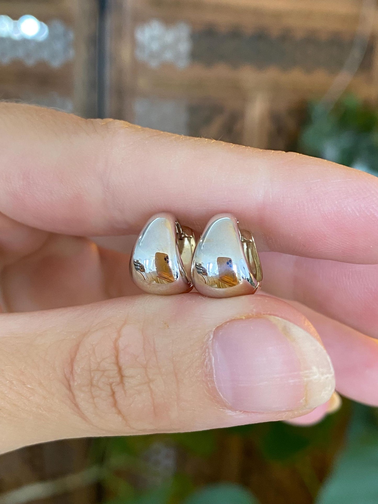 Vintage Solid 14k White & Yellow Gold Hoop Earrings