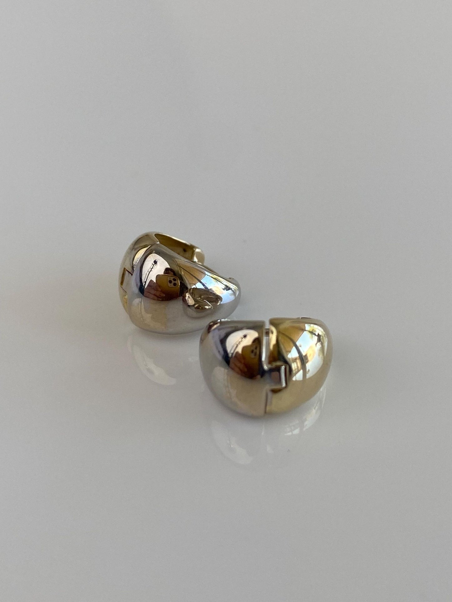 Vintage Solid 14k White & Yellow Gold Hoop Earrings