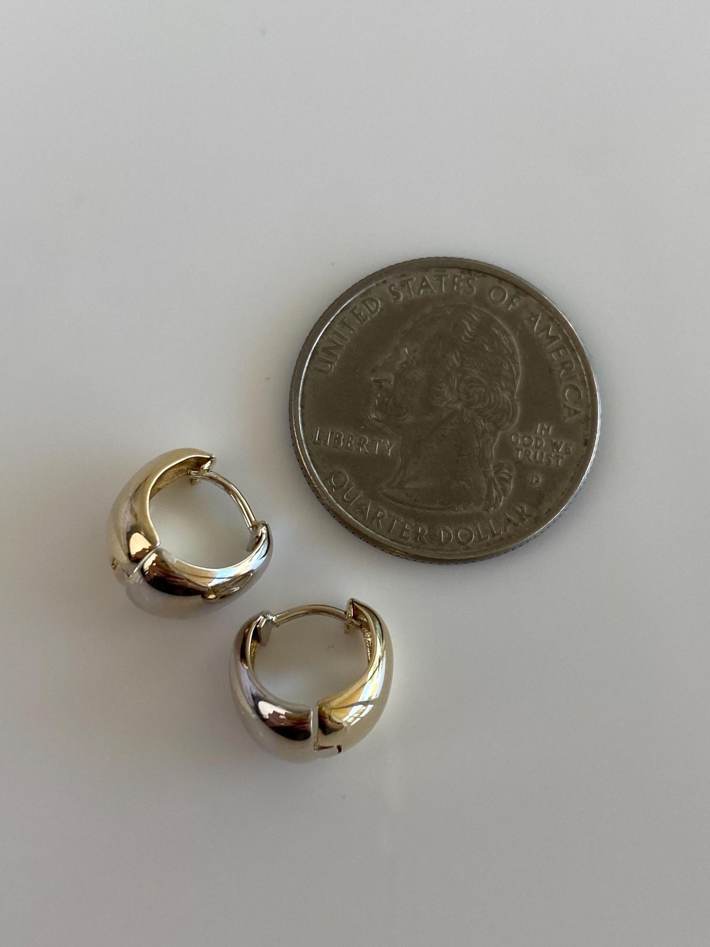 Vintage Solid 14k White & Yellow Gold Hoop Earrings