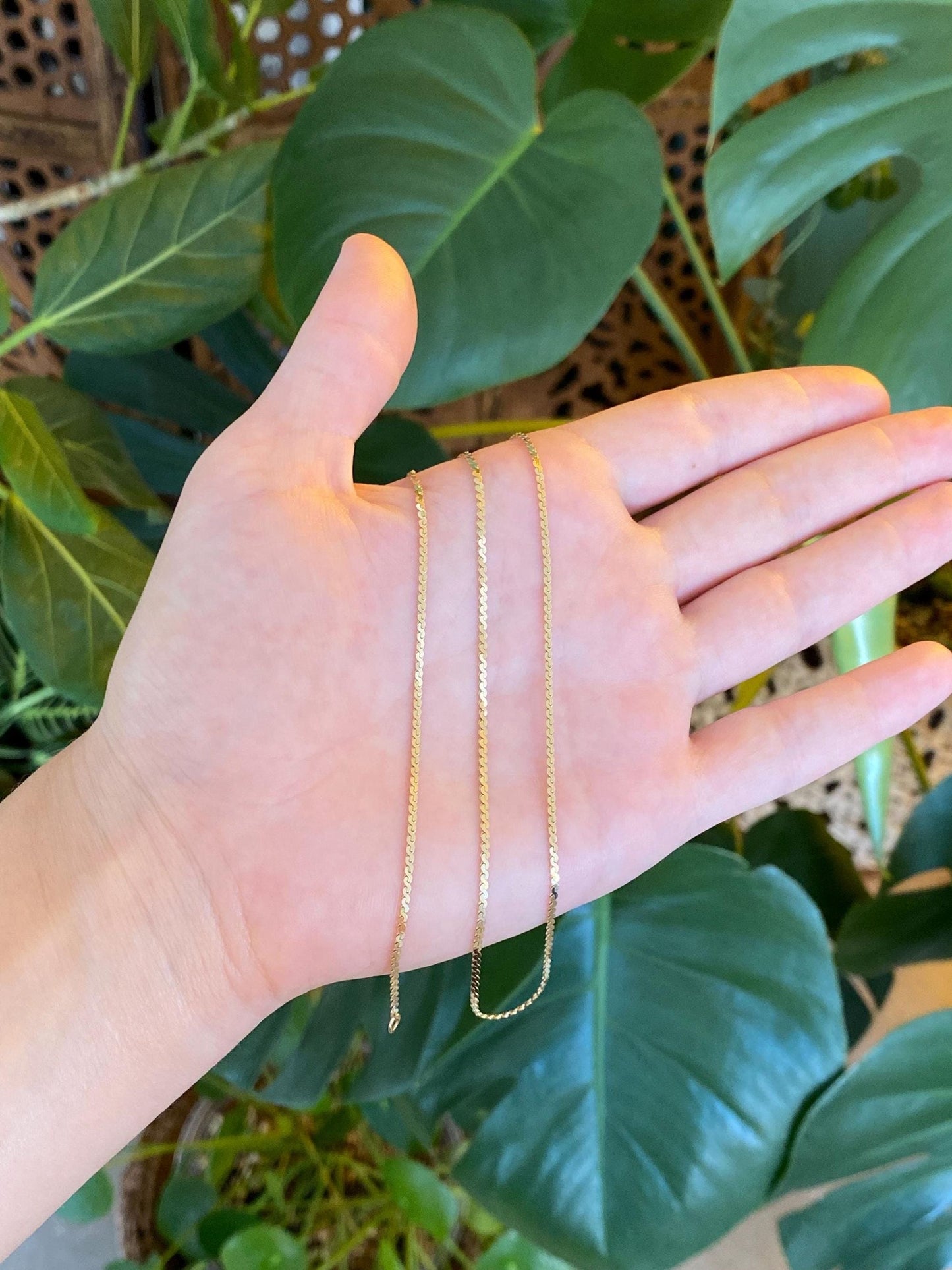 Vintage Solid 14k Yellow Gold Serpentine Chain Necklace - 18.25 inches