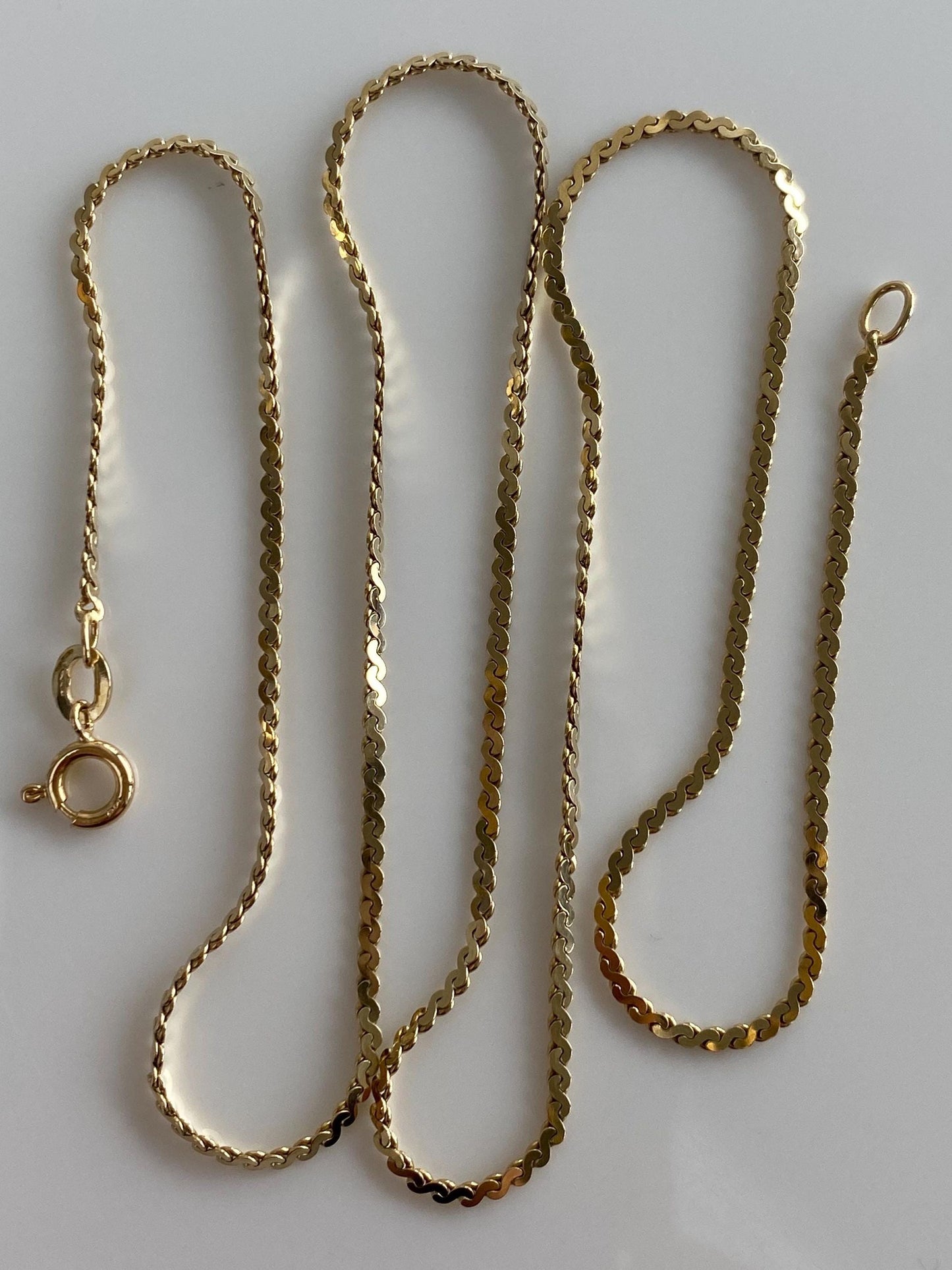 Vintage Solid 14k Yellow Gold Serpentine Chain Necklace - 18.25 inches