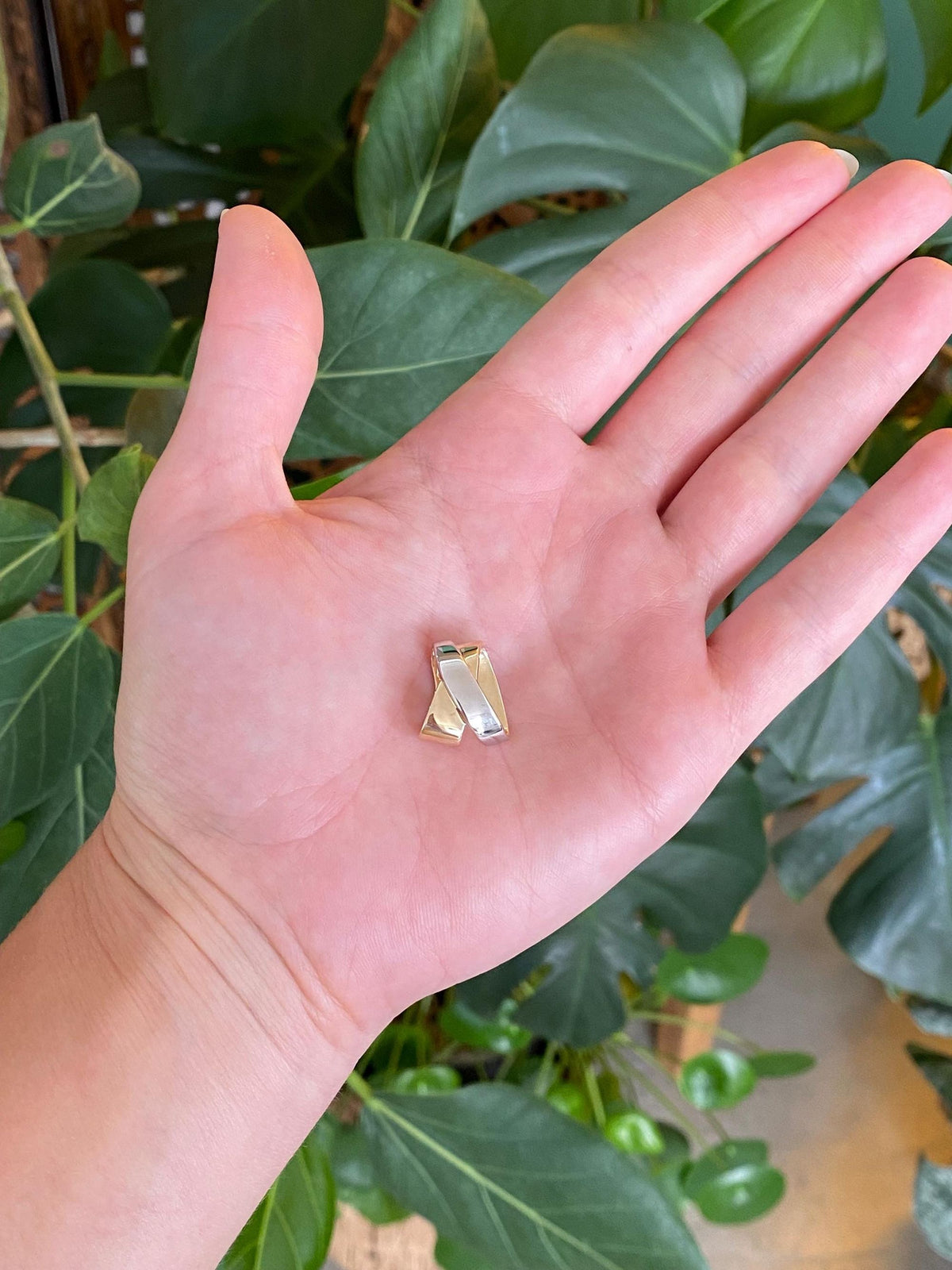 Solid 14k White & Yellow Gold X Slide Charm