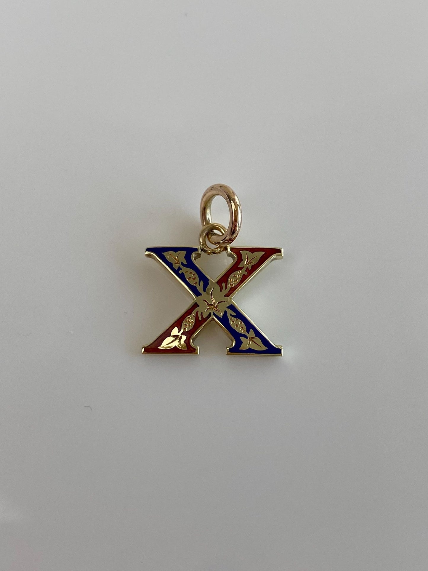 Vintage Solid 14k Yellow Gold Red & Blue Enamel Initial 'X' Charm