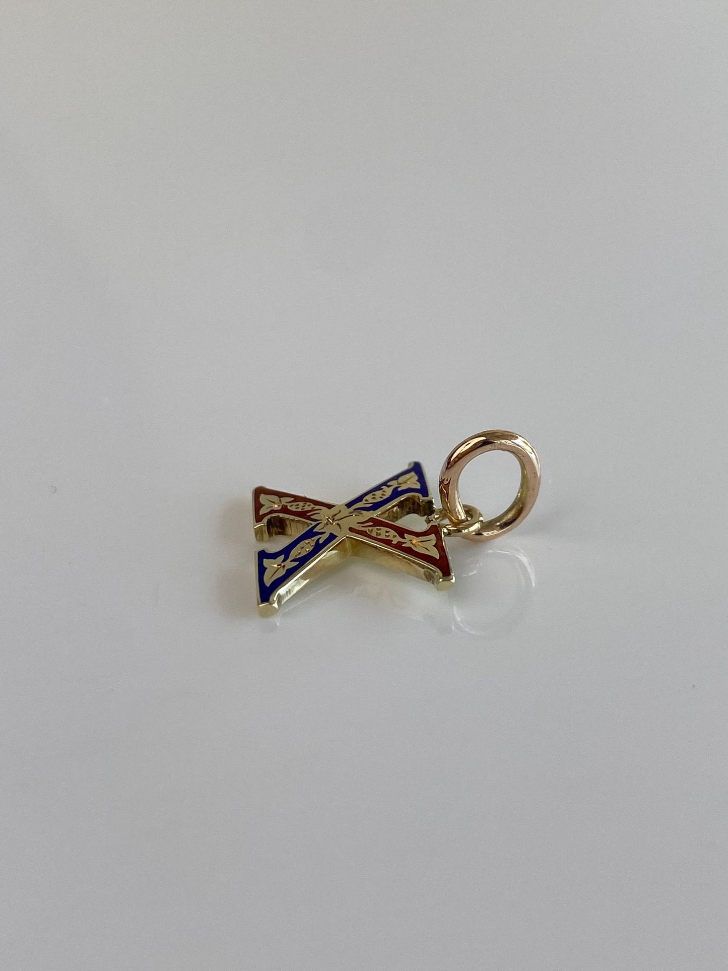 Vintage Solid 14k Yellow Gold Red & Blue Enamel Initial 'X' Charm