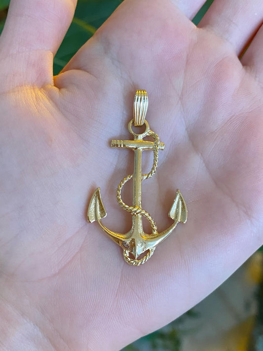 Vintage Solid 14k Yellow Gold Large Anchor Charm