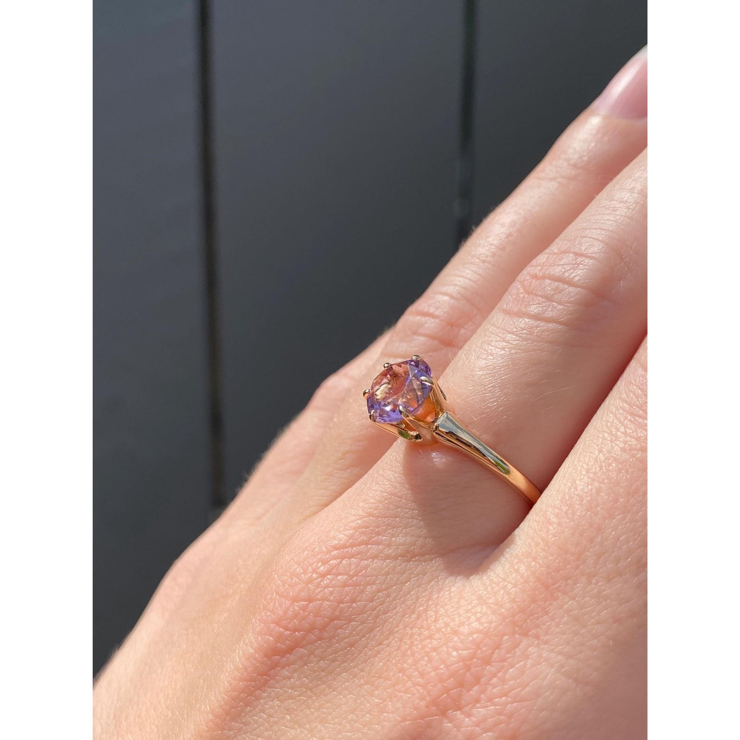 Vintage Solid 14k Yellow Gold Amethyst Ring - Size 6.5