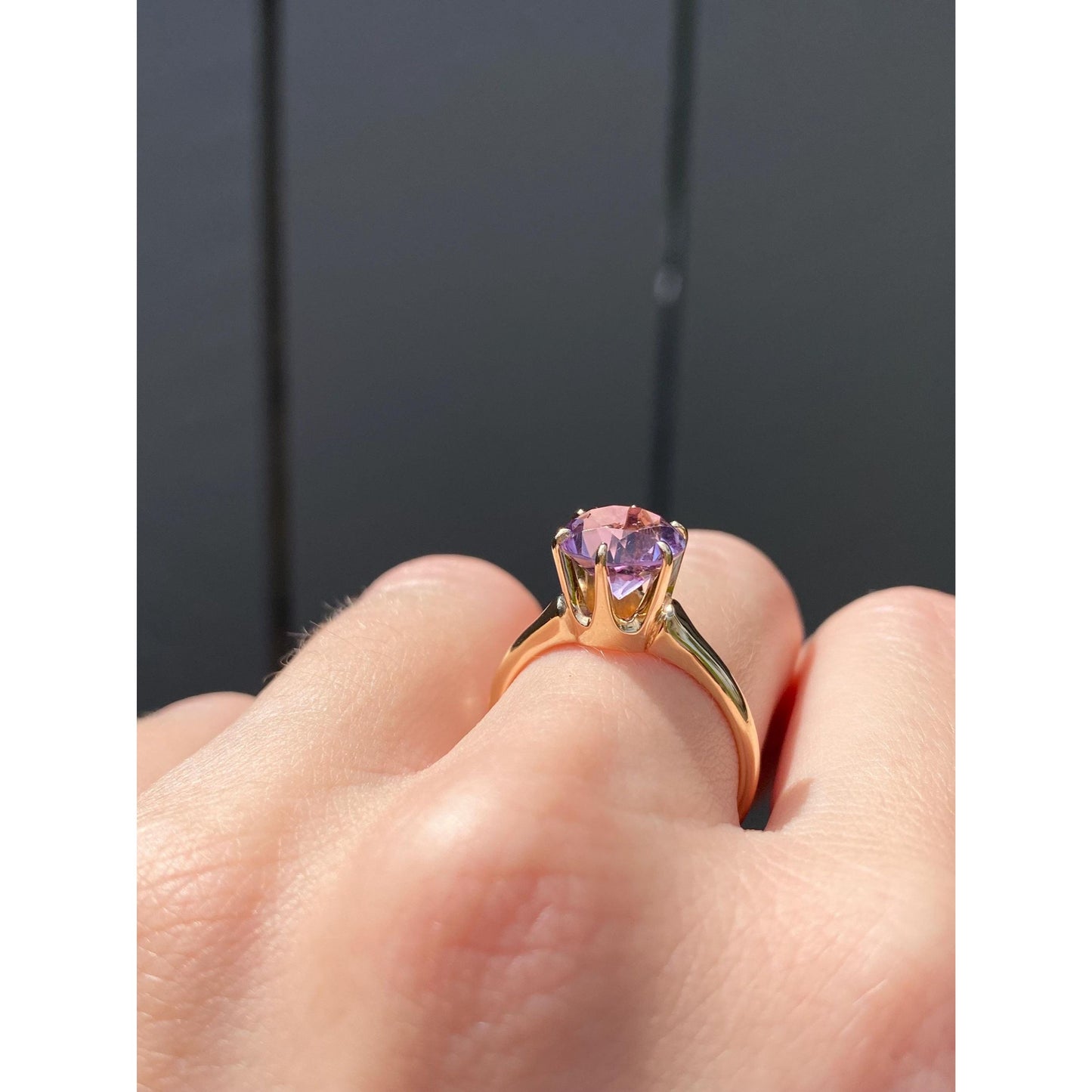 Vintage Solid 14k Yellow Gold Amethyst Ring - Size 6.5