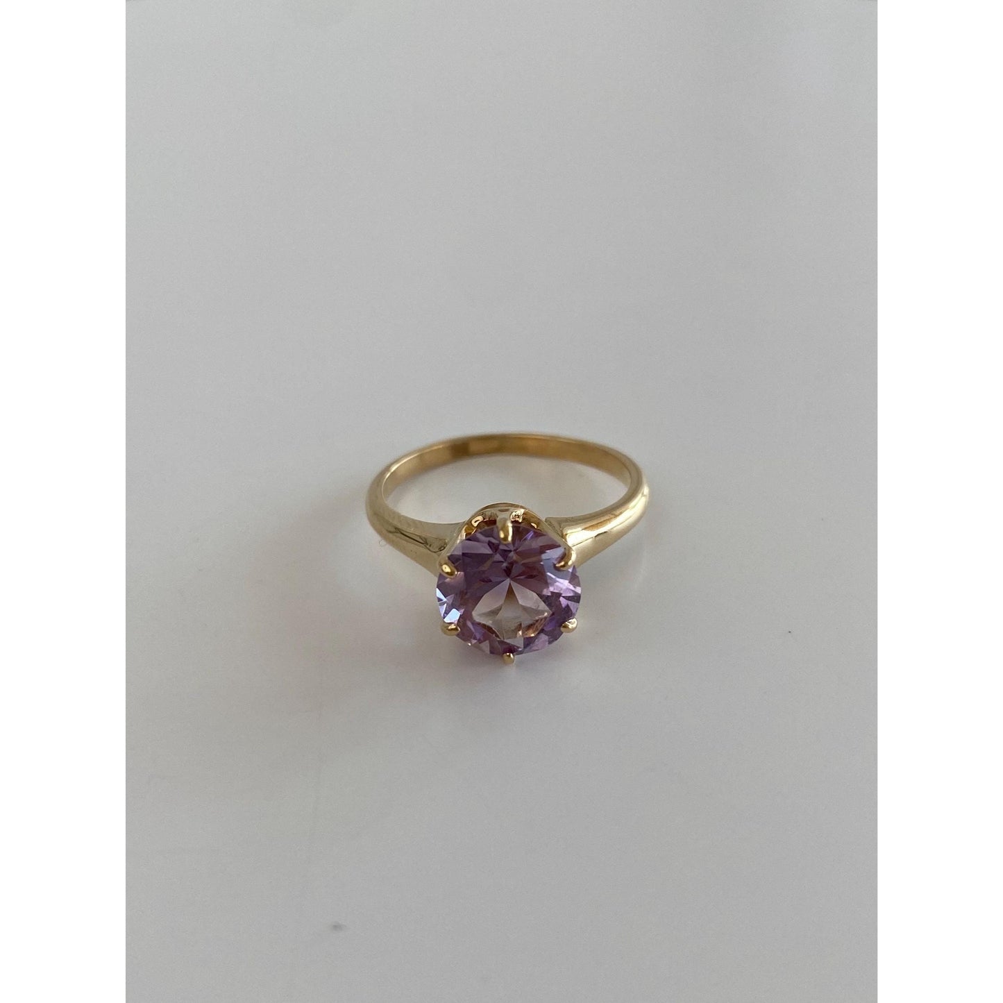 Vintage Solid 14k Yellow Gold Amethyst Ring - Size 6.5