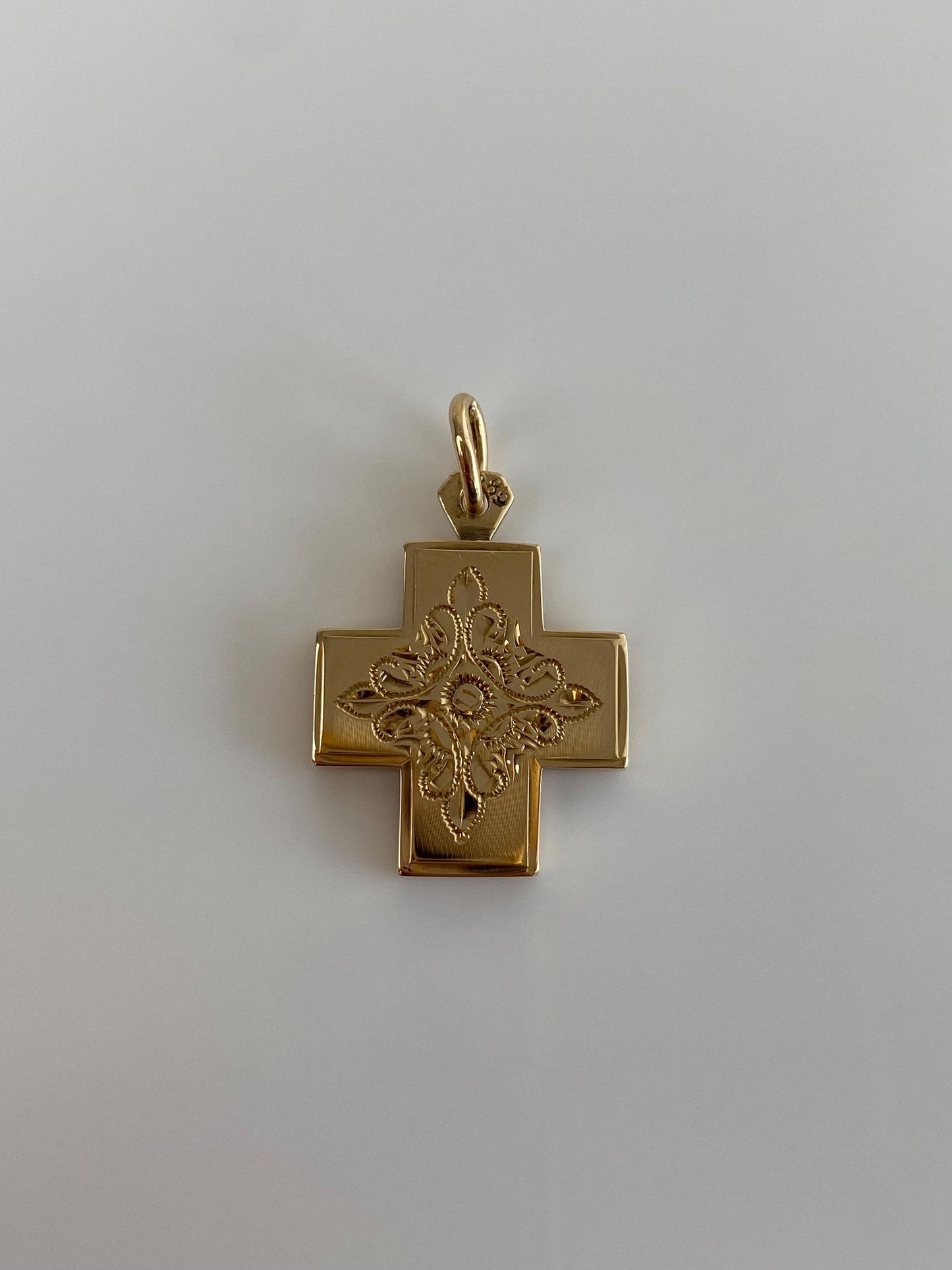 Vintage Solid 14k Yellow Gold Engraved Floral Cross Charm