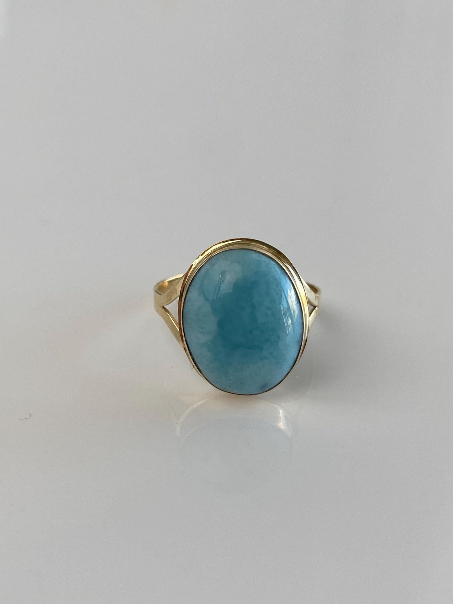 Vintage Solid 14k Yellow Gold Larimar Ring - Size 8.5