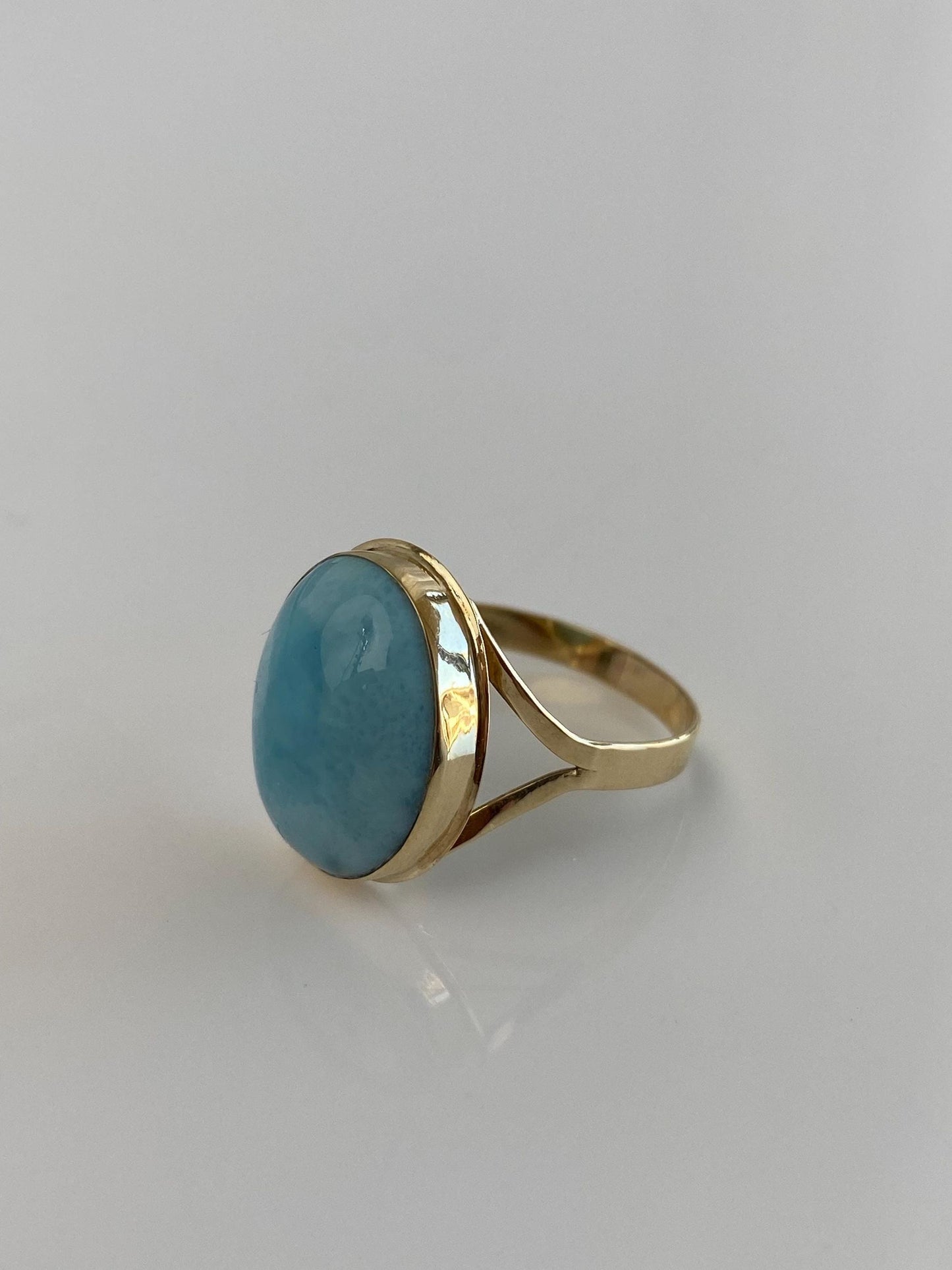 Vintage Solid 14k Yellow Gold Larimar Ring - Size 8.5
