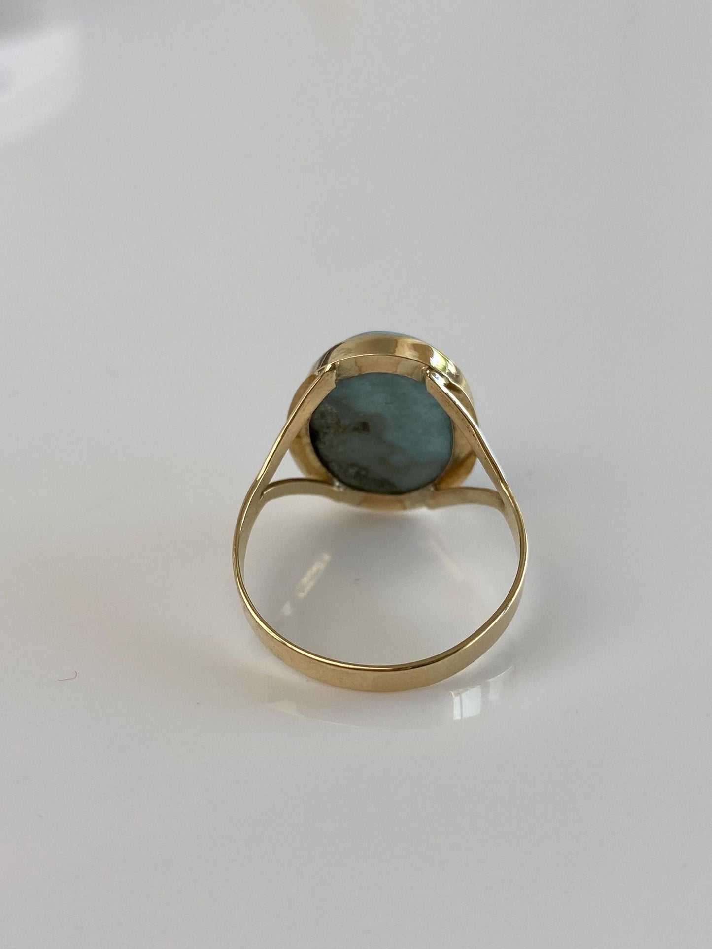 Vintage Solid 14k Yellow Gold Larimar Ring - Size 8.5