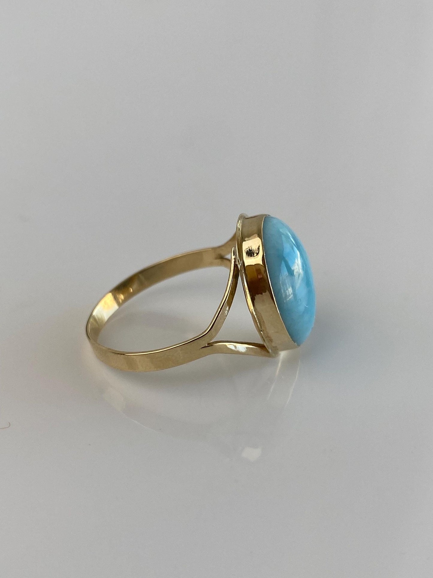 Vintage Solid 14k Yellow Gold Larimar Ring - Size 8.5