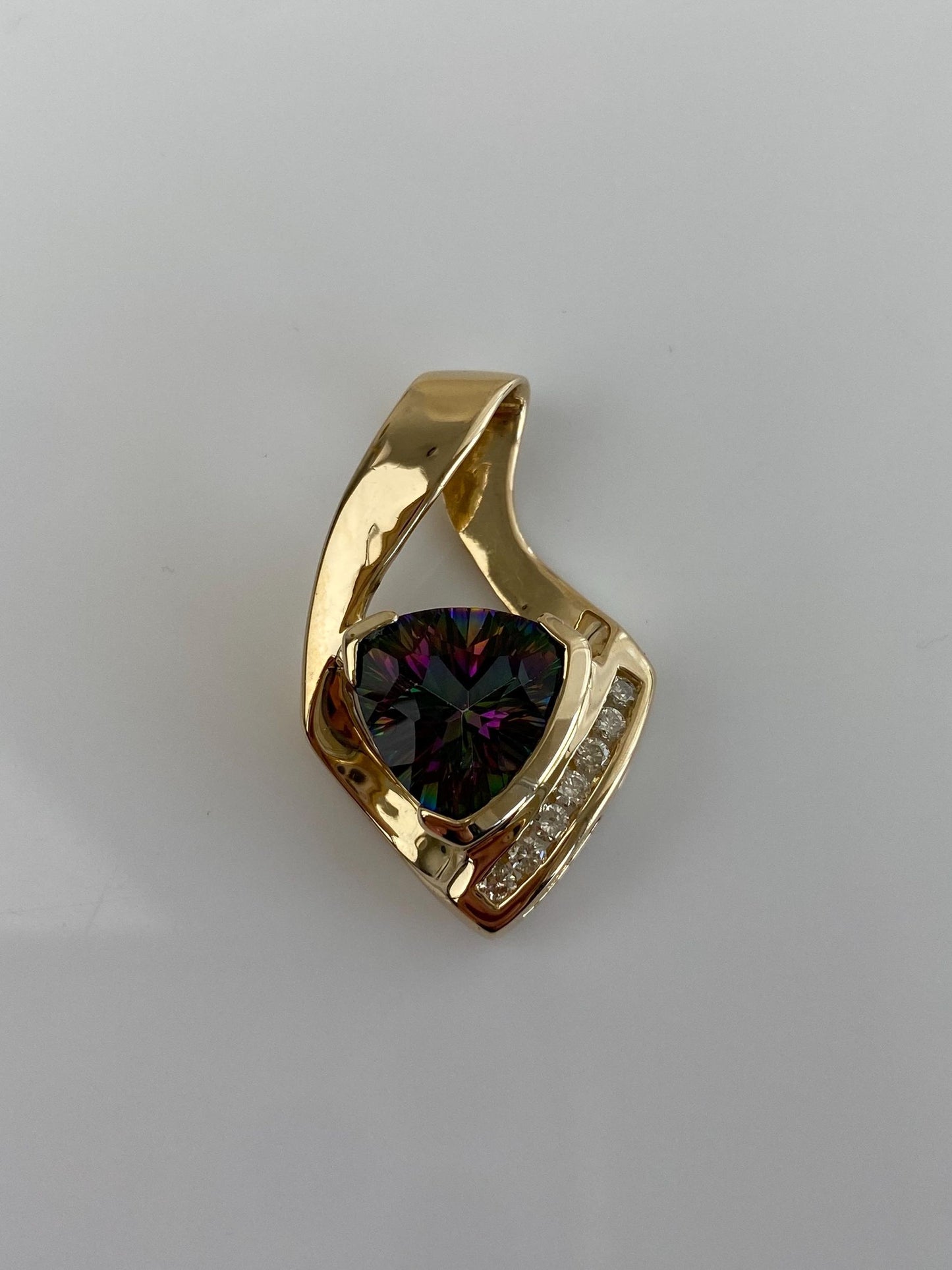 Vintage Solid 14k Yellow Gold Mystic Topaz Diamond Charm