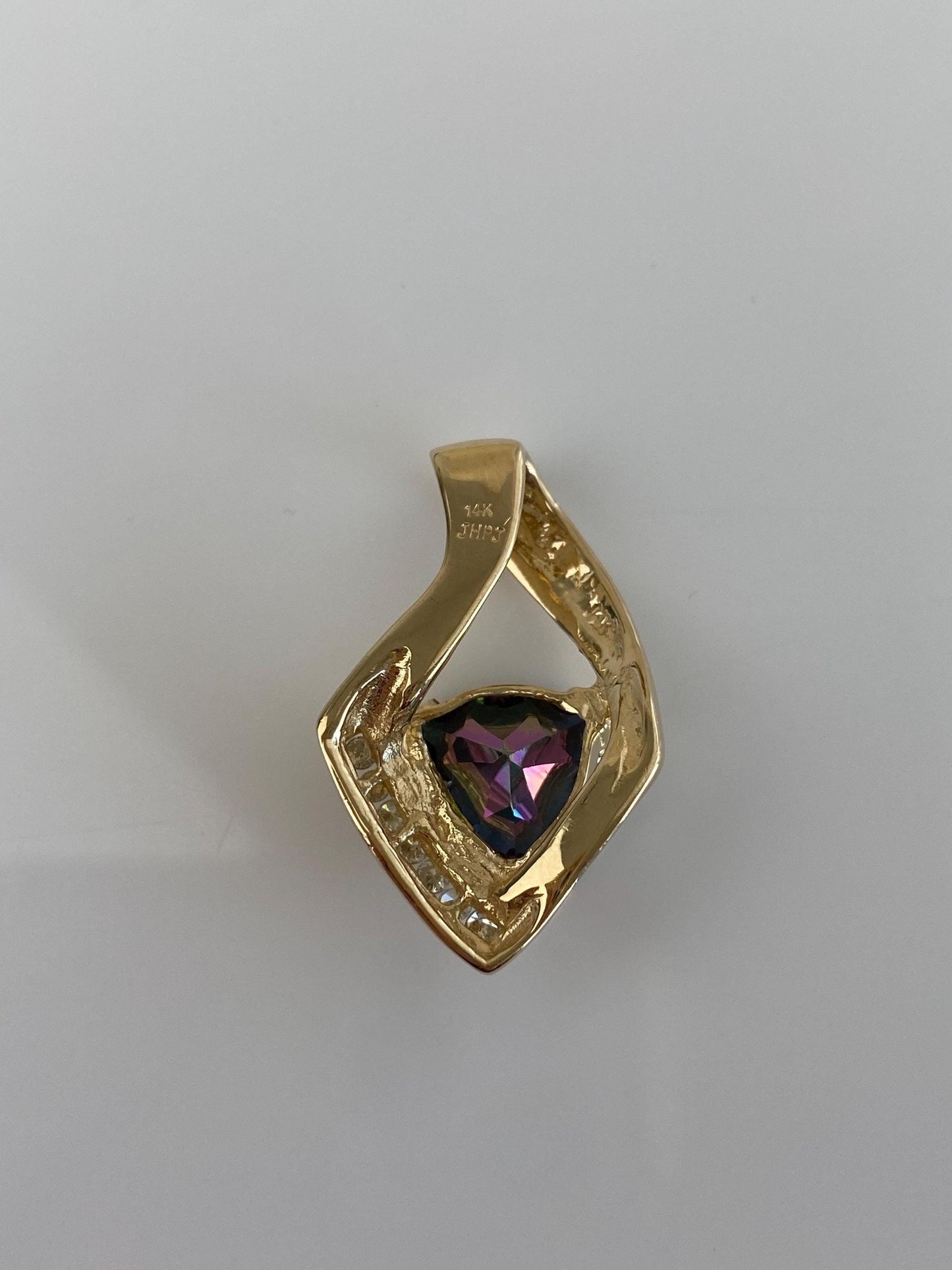 Vintage Solid 14k Yellow Gold Mystic Topaz Diamond Charm