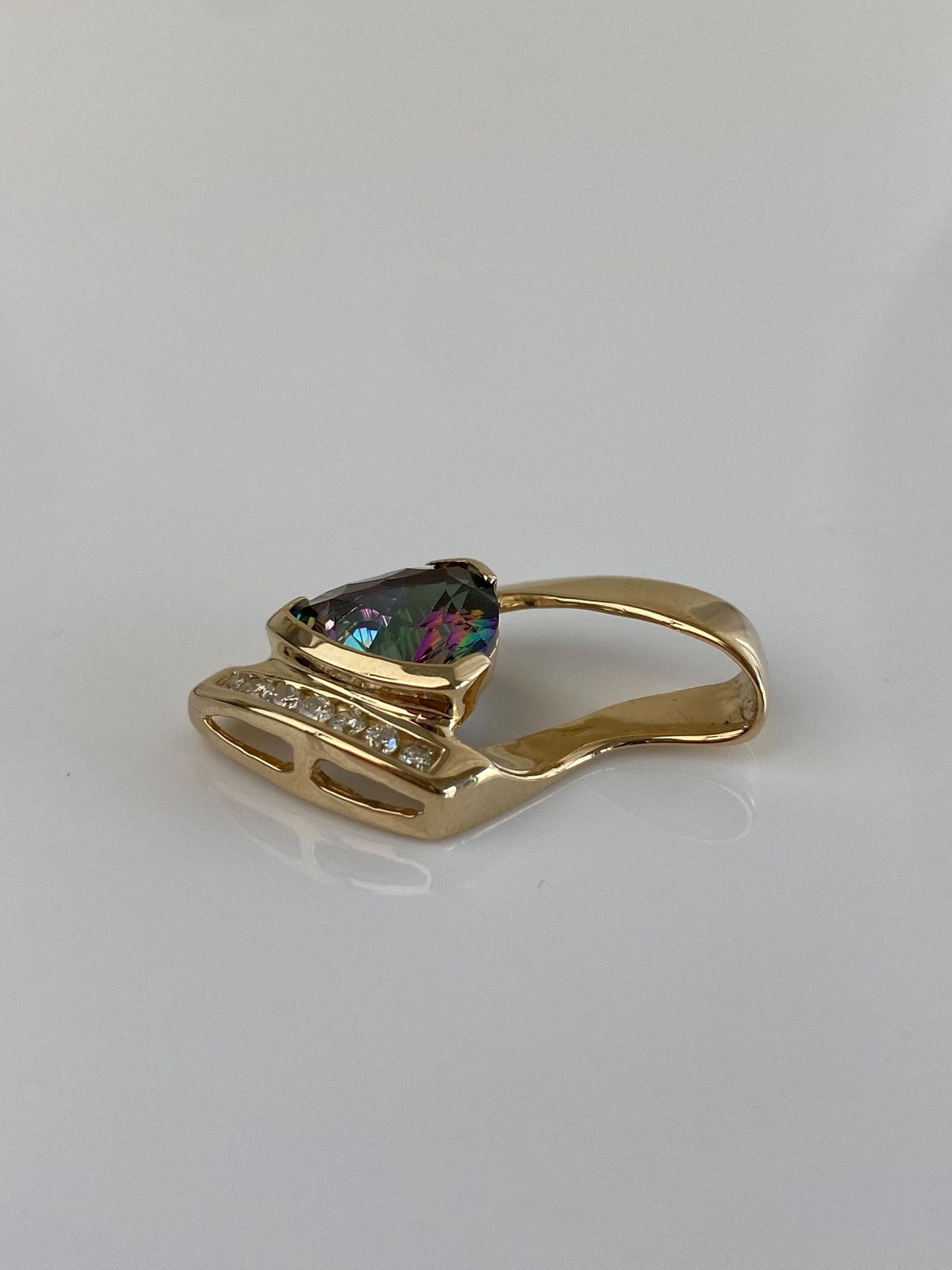 Vintage Solid 14k Yellow Gold Mystic Topaz Diamond Charm