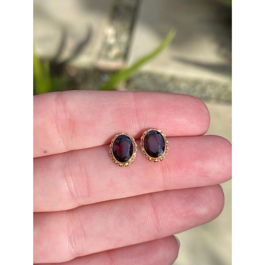 Vintage Solid 14k Yellow Gold Pink Tourmaline Stud Earrings