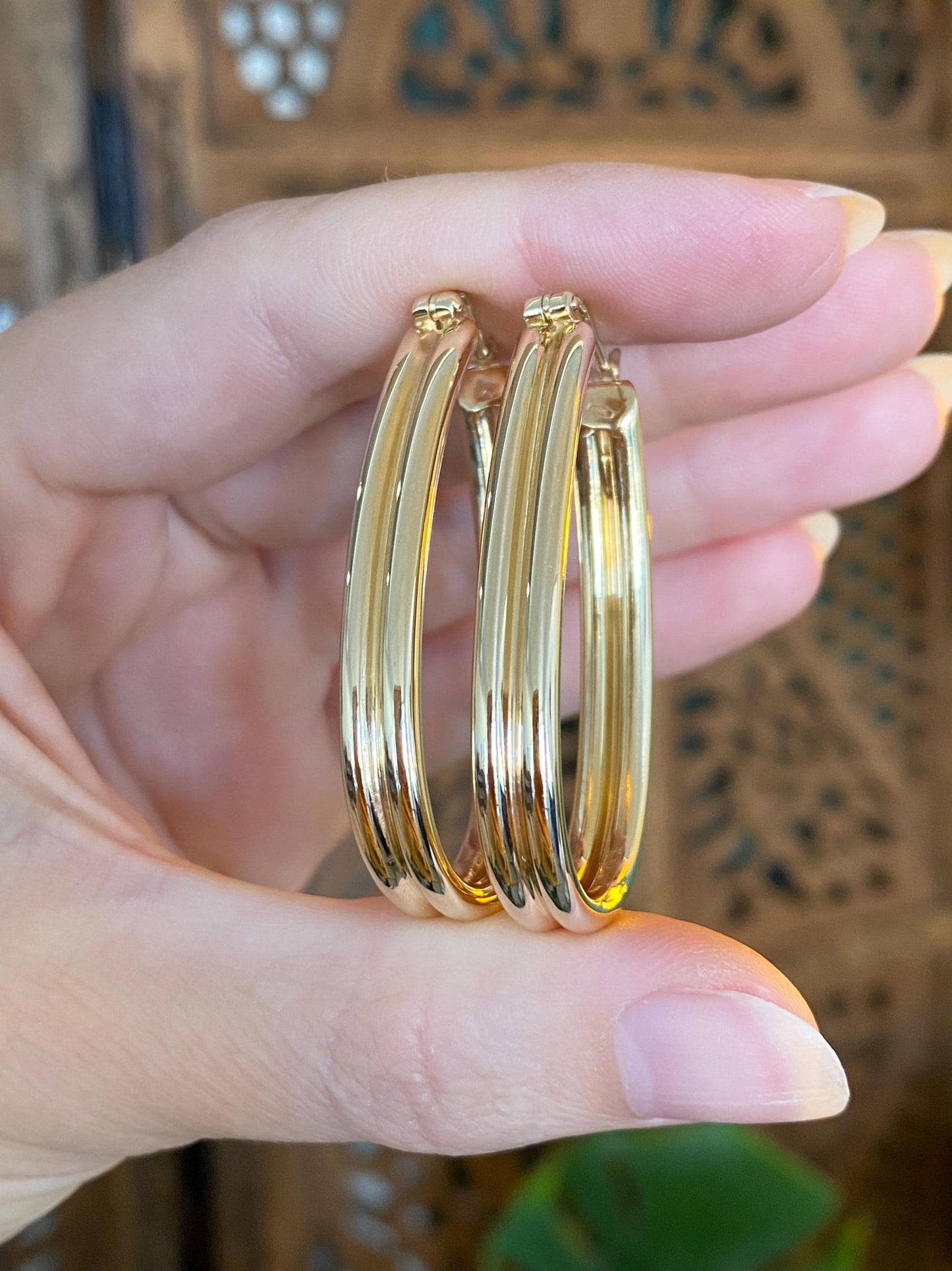 Vintage 14k Yellow Gold Double Wire Oval Hoop Earrings
