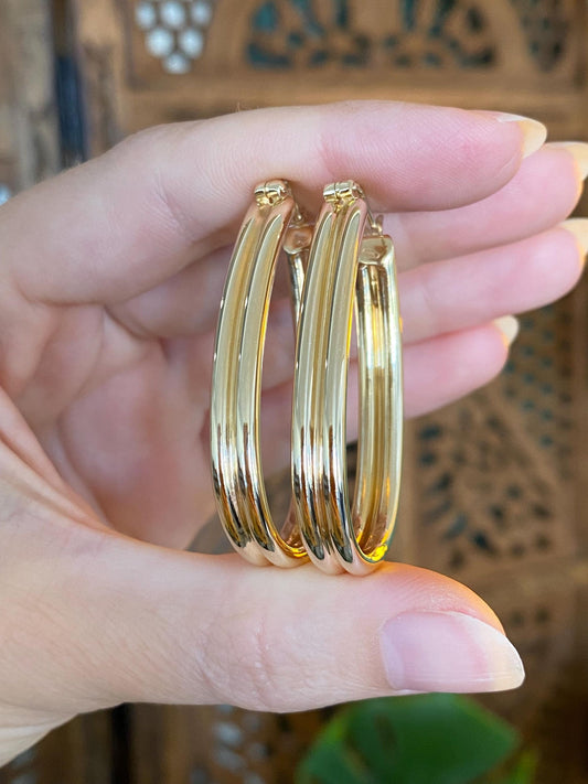 Vintage 14k Yellow Gold Double Wire Oval Hoop Earrings