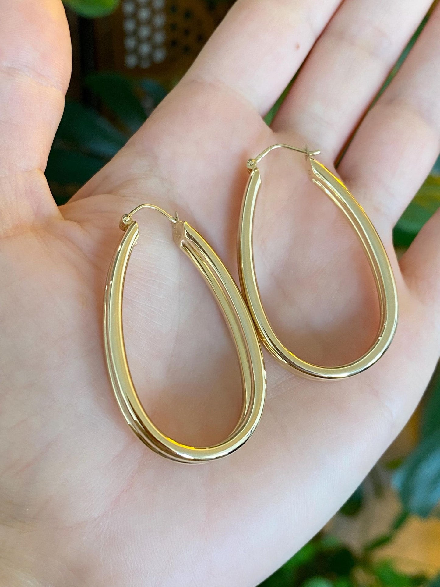 Vintage 14k Yellow Gold Double Wire Oval Hoop Earrings