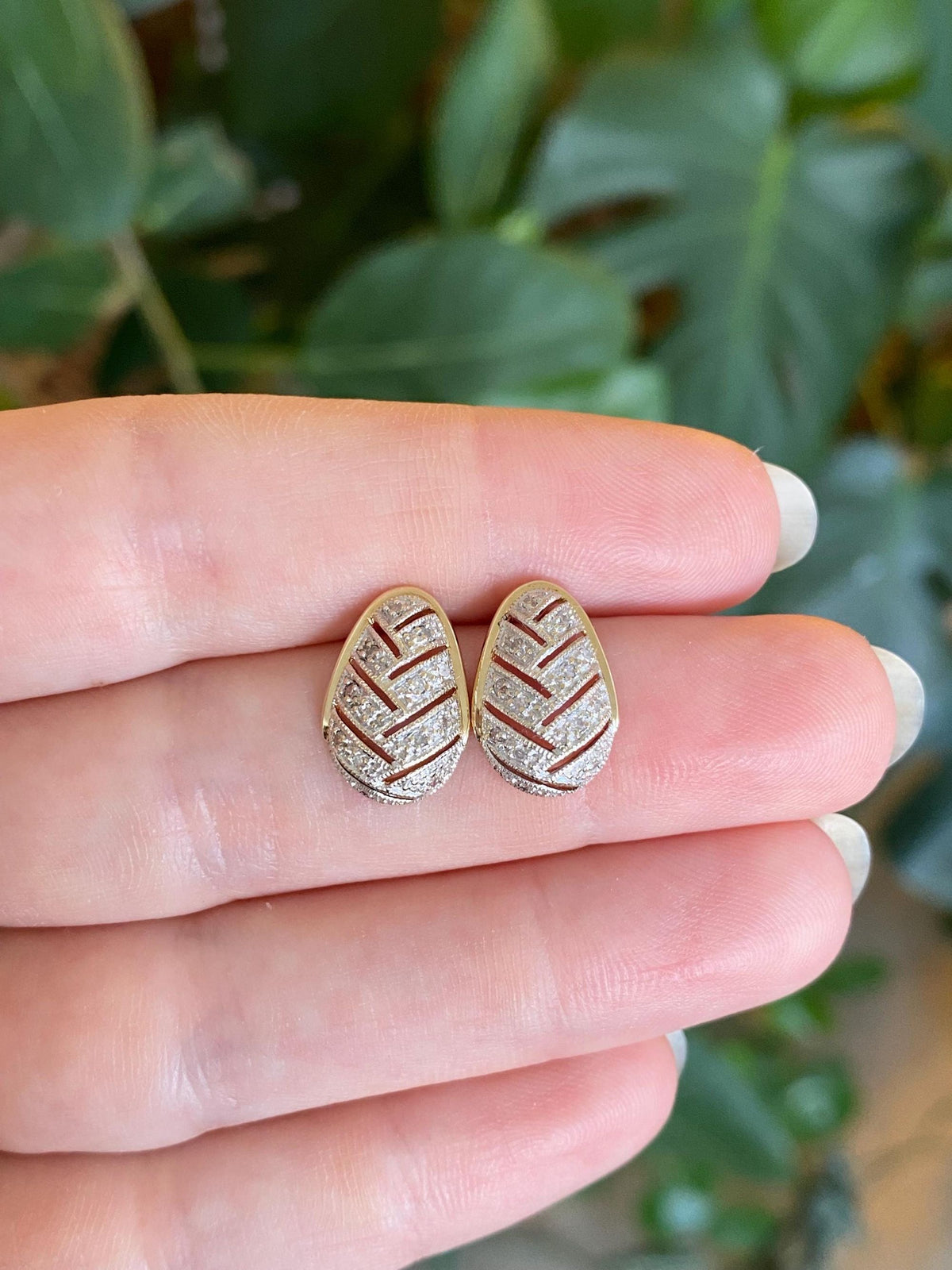 Vintage Solid 14k White & Yellow Gold Diamonds Drop Earrings