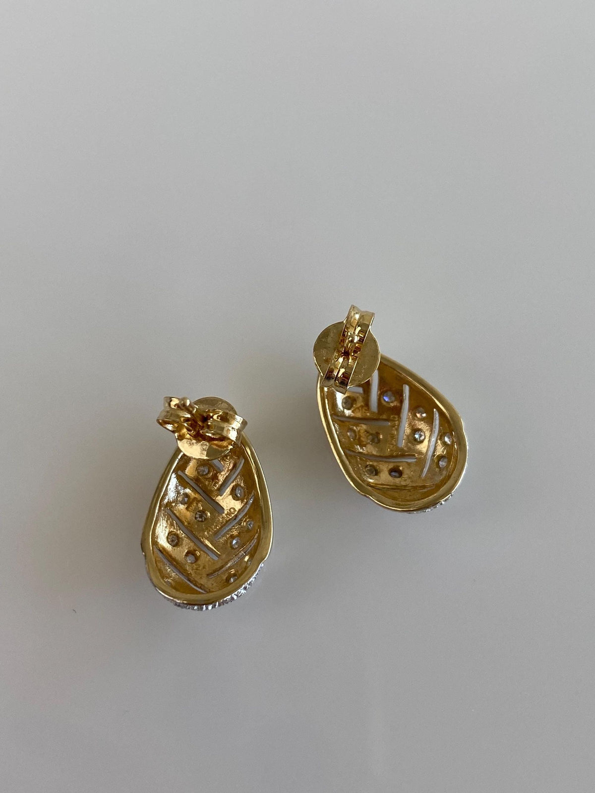 Vintage Solid 14k White & Yellow Gold Diamonds Drop Earrings