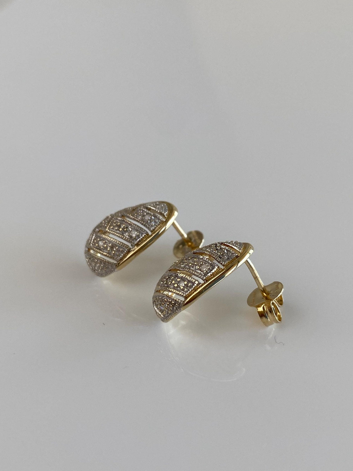 Vintage Solid 14k White & Yellow Gold Diamonds Drop Earrings