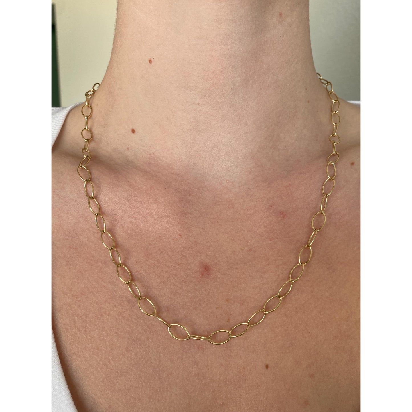 Vintage Solid 14k Yellow Gold Long Oval Link Chain Necklace - 20.25 inches