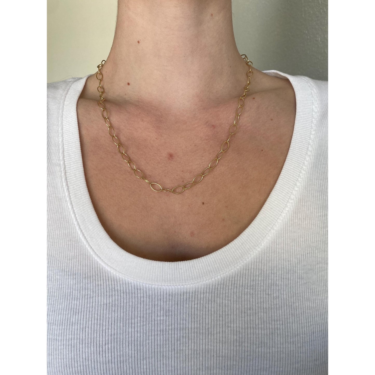 Vintage Solid 14k Yellow Gold Long Oval Link Chain Necklace - 20.25 inches