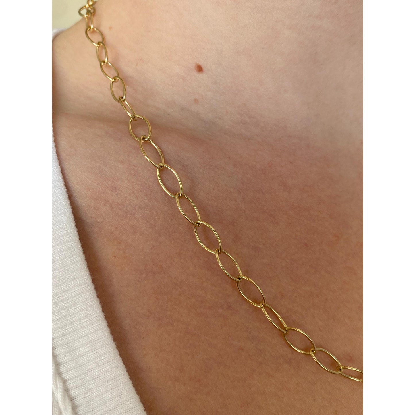 Vintage Solid 14k Yellow Gold Long Oval Link Chain Necklace - 20.25 inches