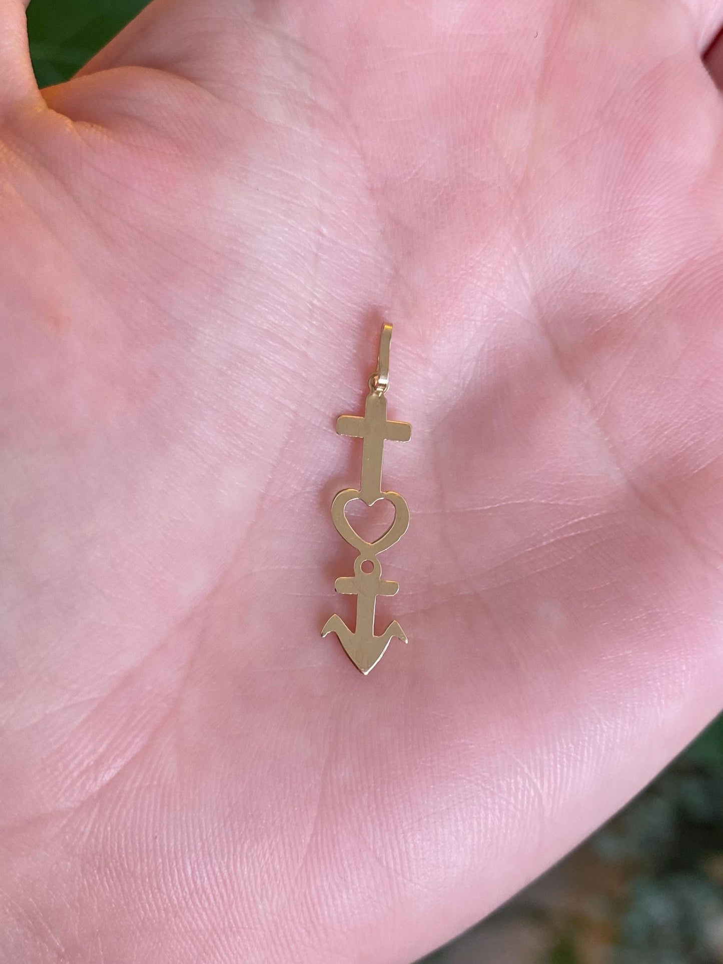 Vintage Solid 14k Yellow Gold Anchor Cross Heart Charm